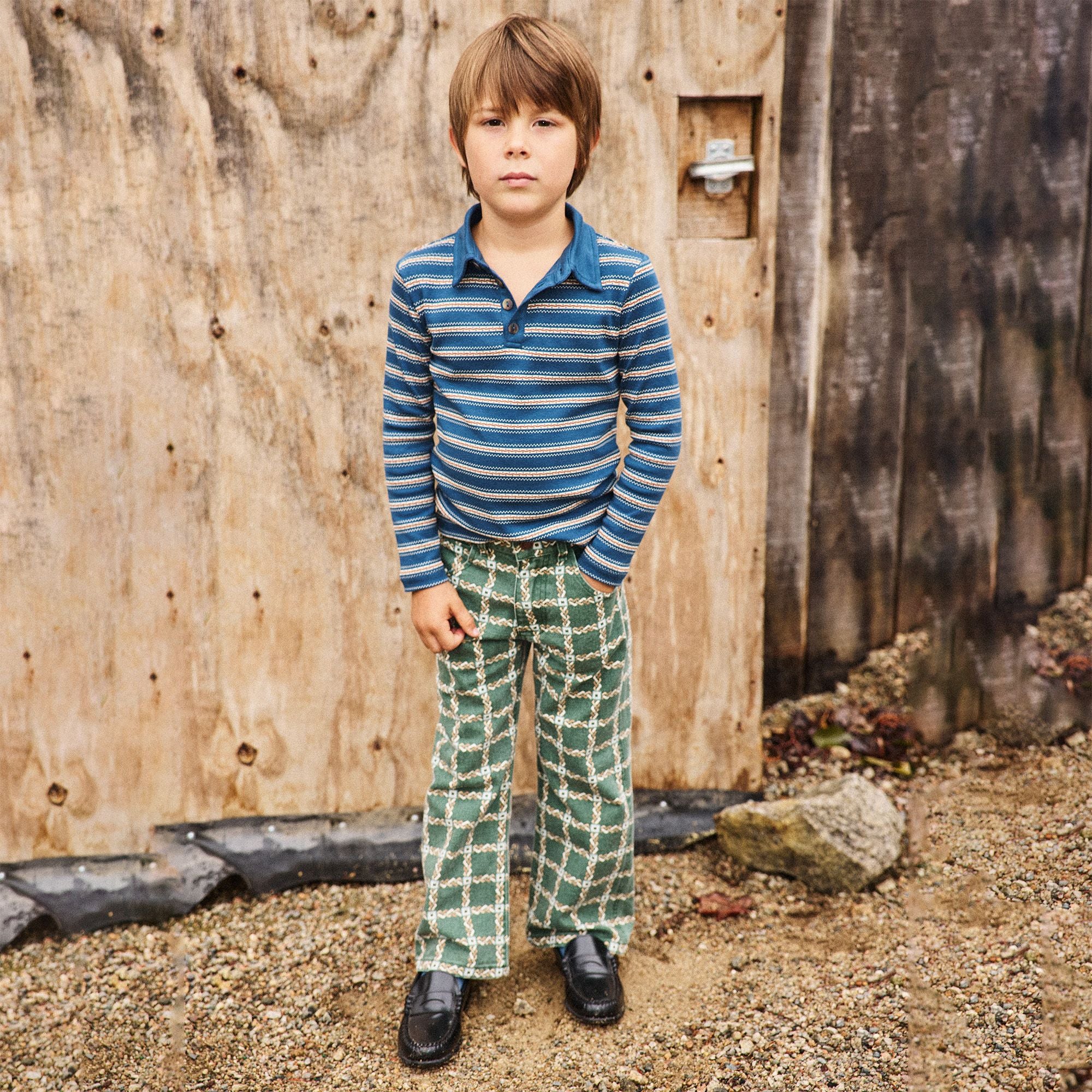 Misha & Puff-Long Sleeve Polo Marine Blue Sgraffito