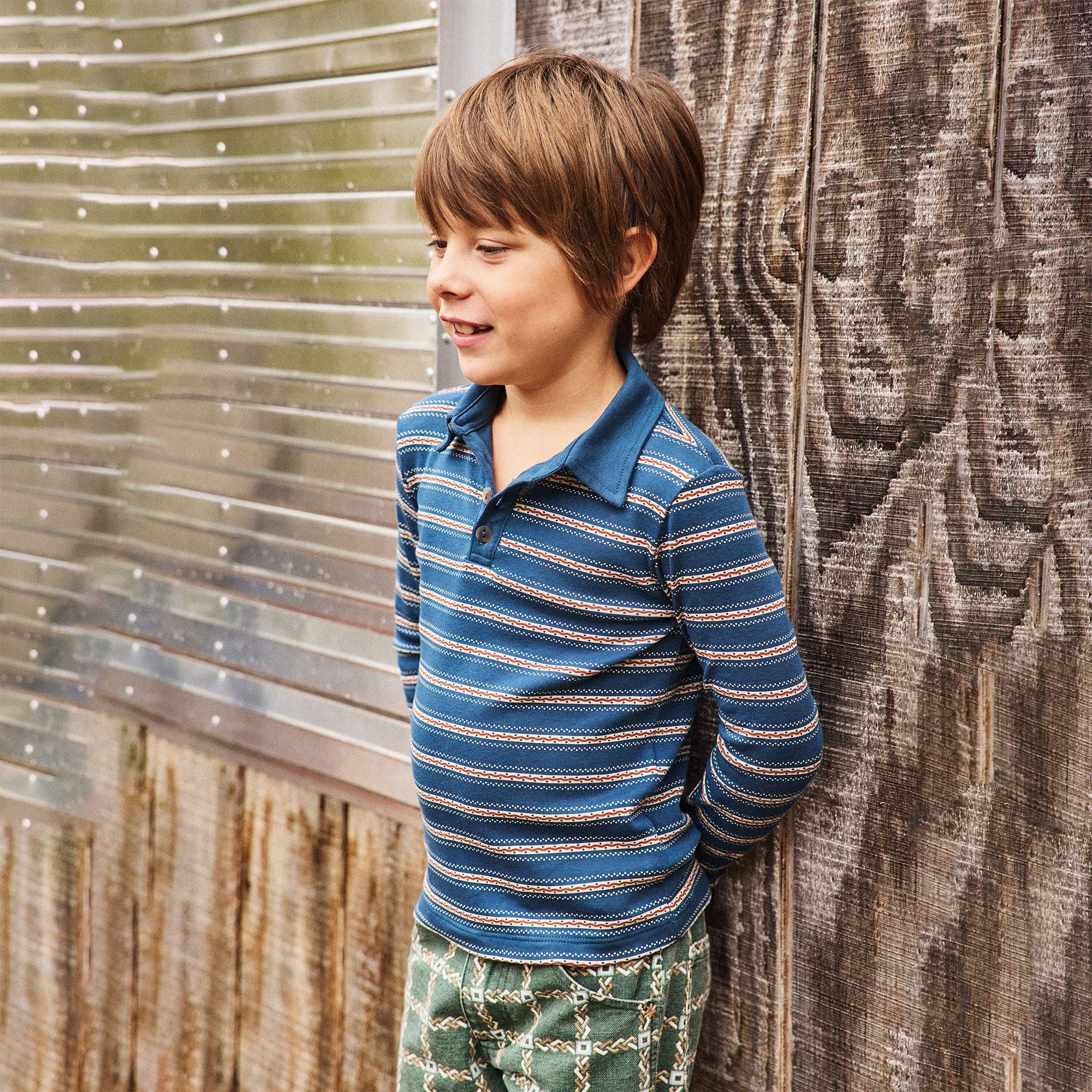 Misha & Puff-Long Sleeve Polo Marine Blue Sgraffito