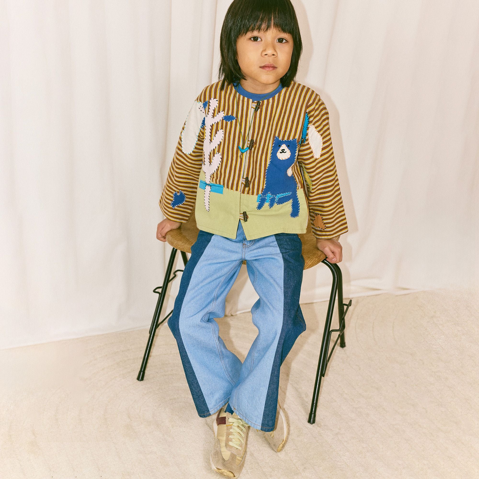 Misha & Puff-Kids Catscape Applique Cardigan Cola Painterly Stripe