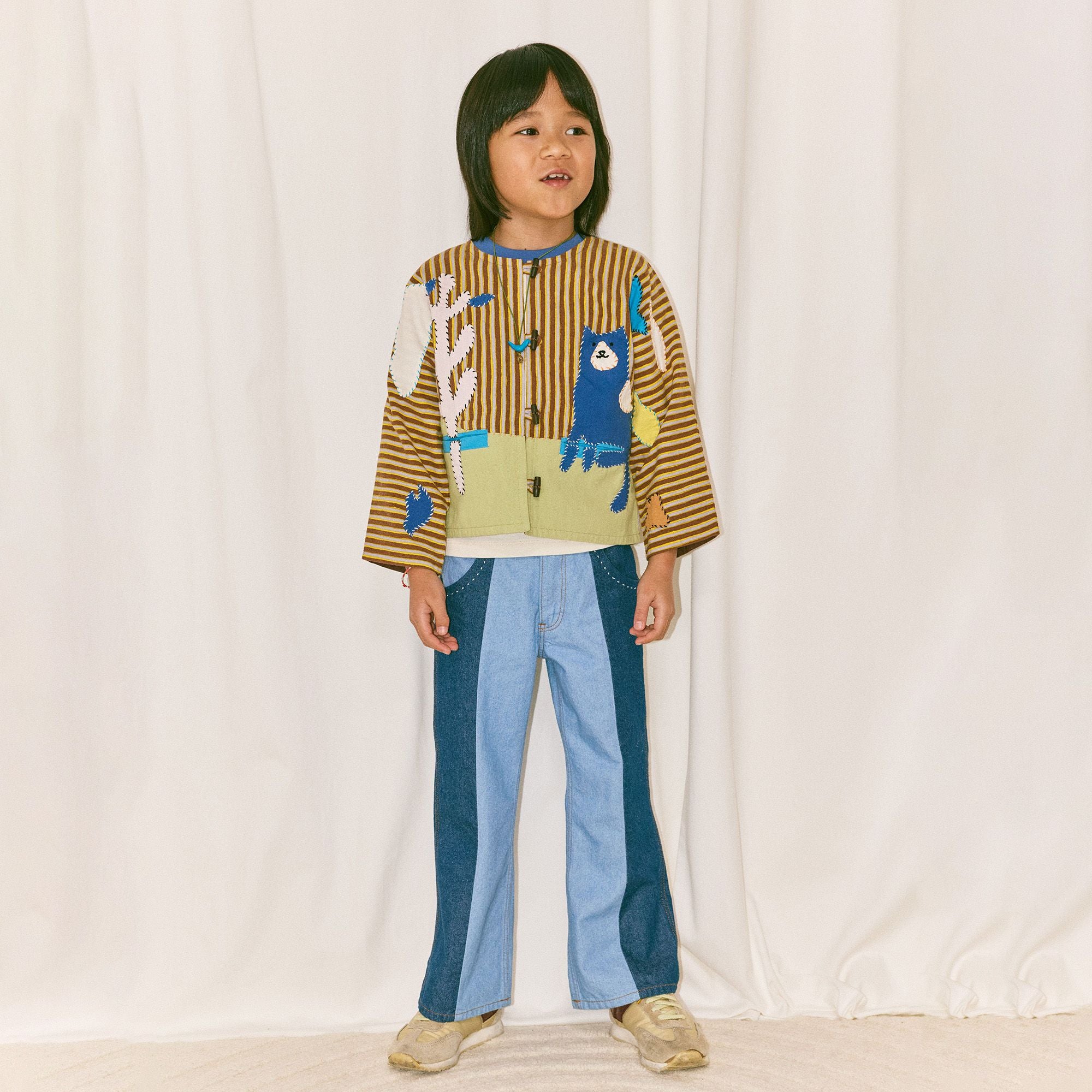 Misha & Puff-Kids Catscape Applique Cardigan Cola Painterly Stripe