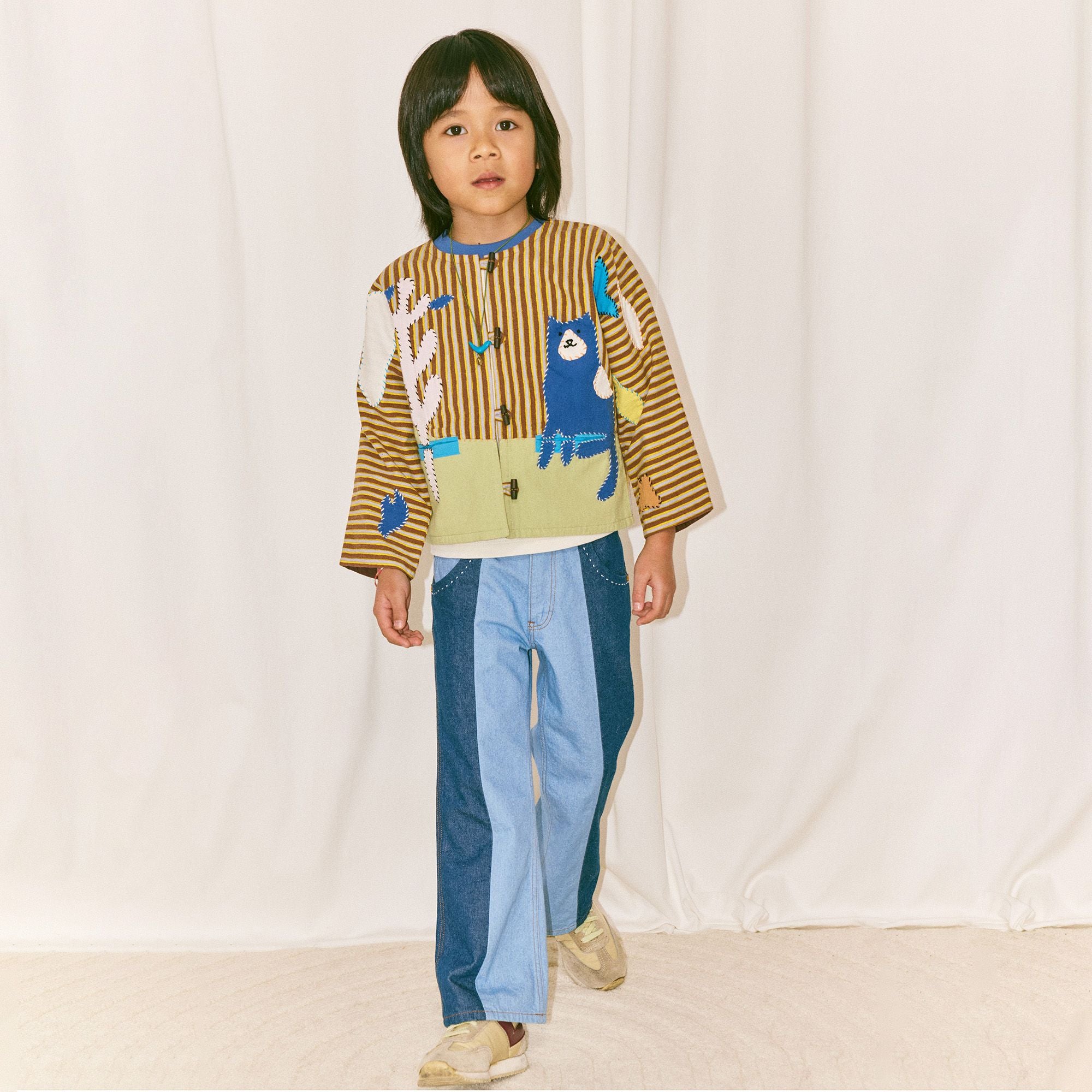 Misha & Puff-Kids Catscape Applique Cardigan Cola Painterly Stripe