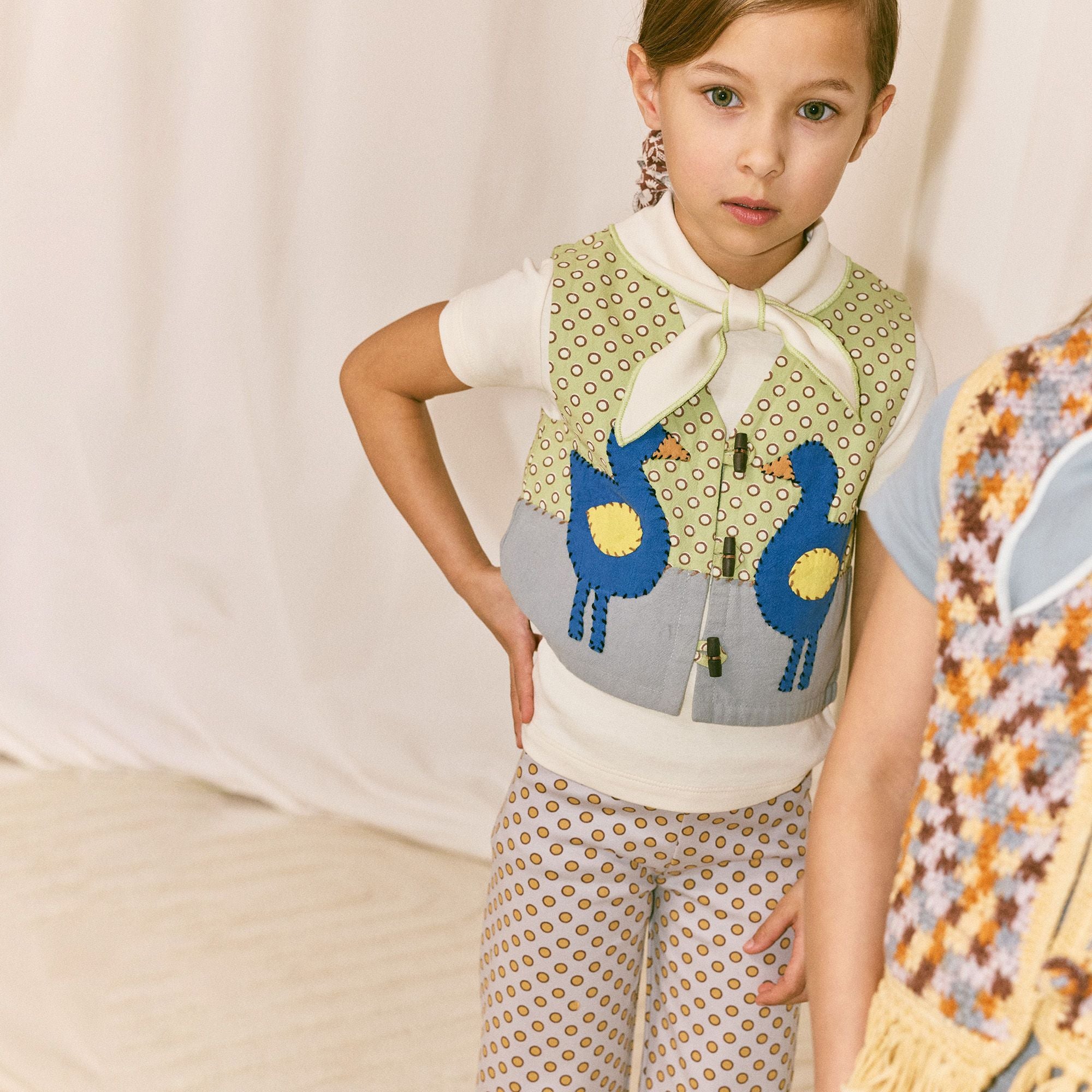 Misha & Puff-Kids Flock Applique Vest Aventurine Ben-Day Dots