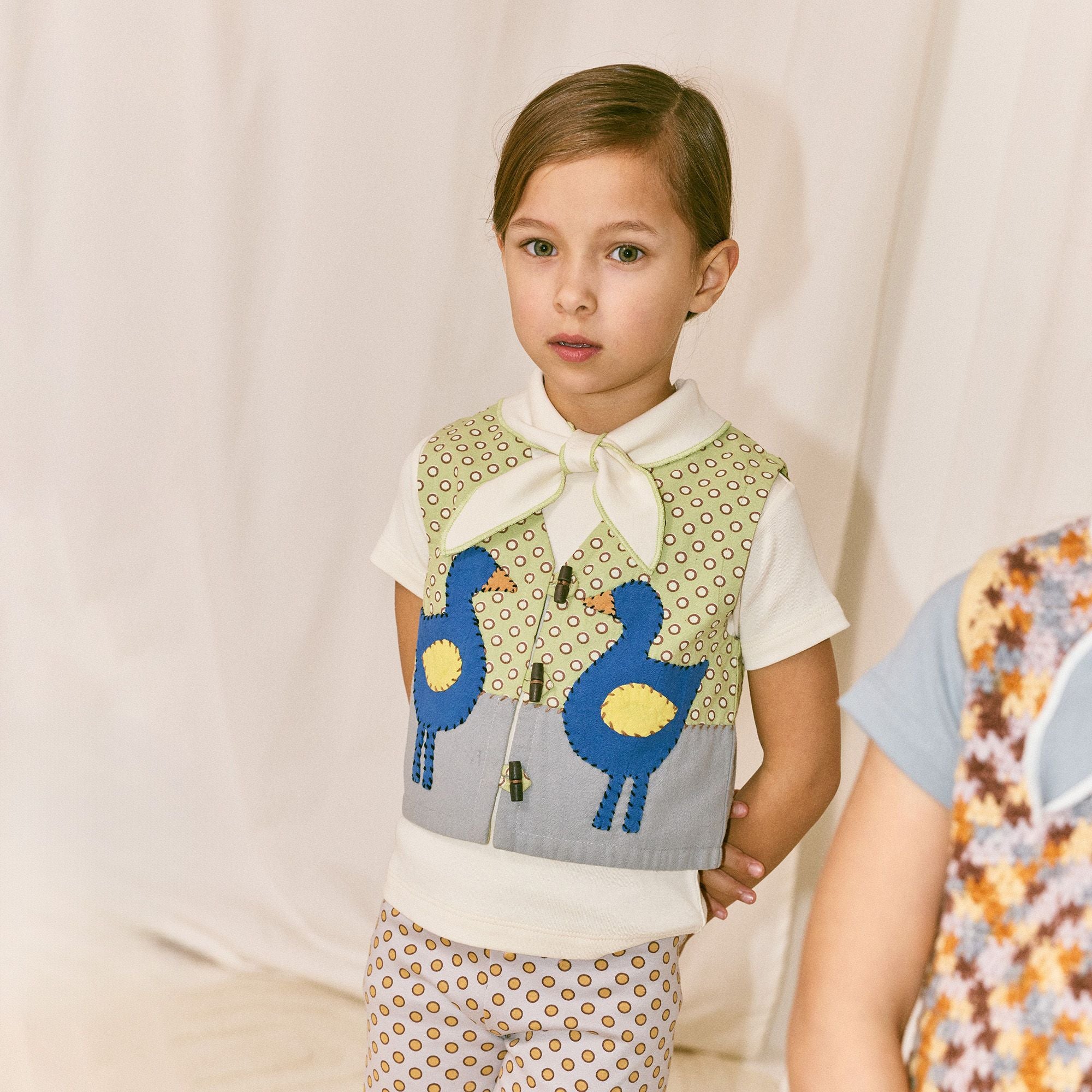 Misha & Puff-Kids Flock Applique Vest Aventurine Ben-Day Dots