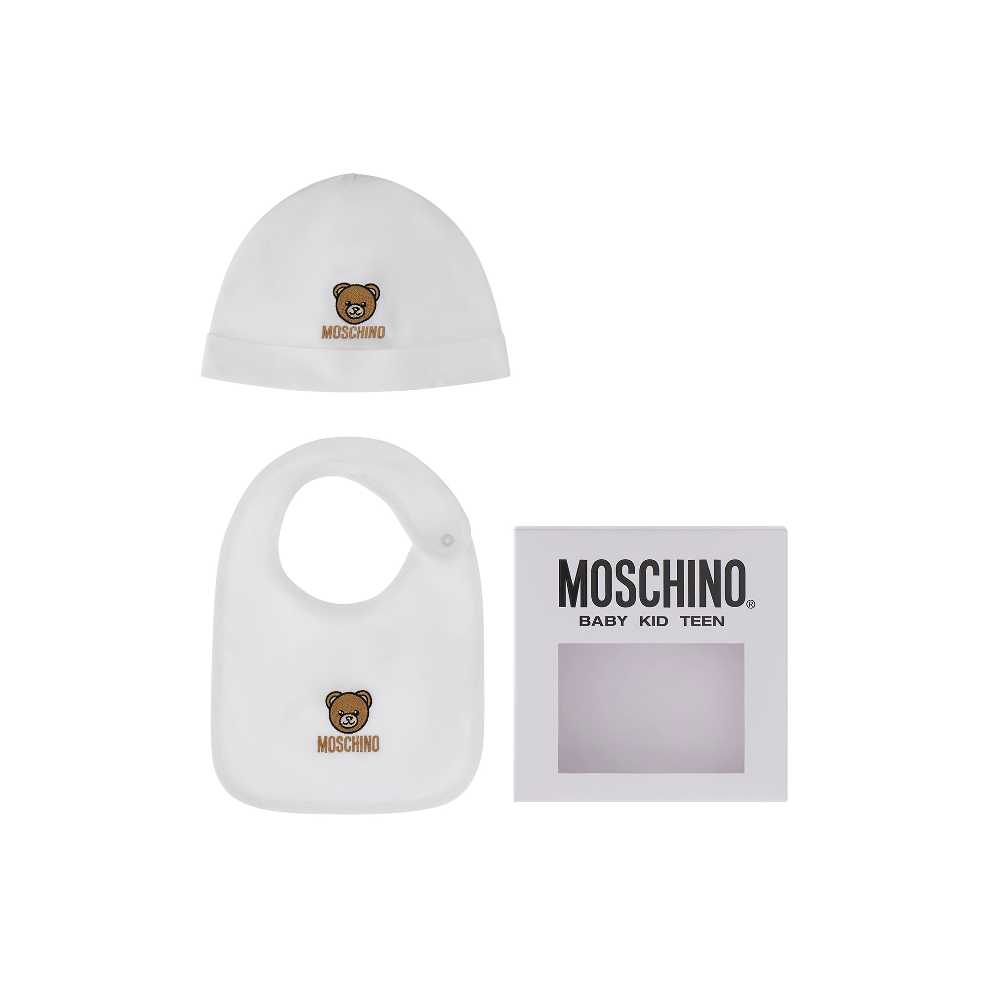 Moschino-Baby Hat And Bib Gift Set Cloud