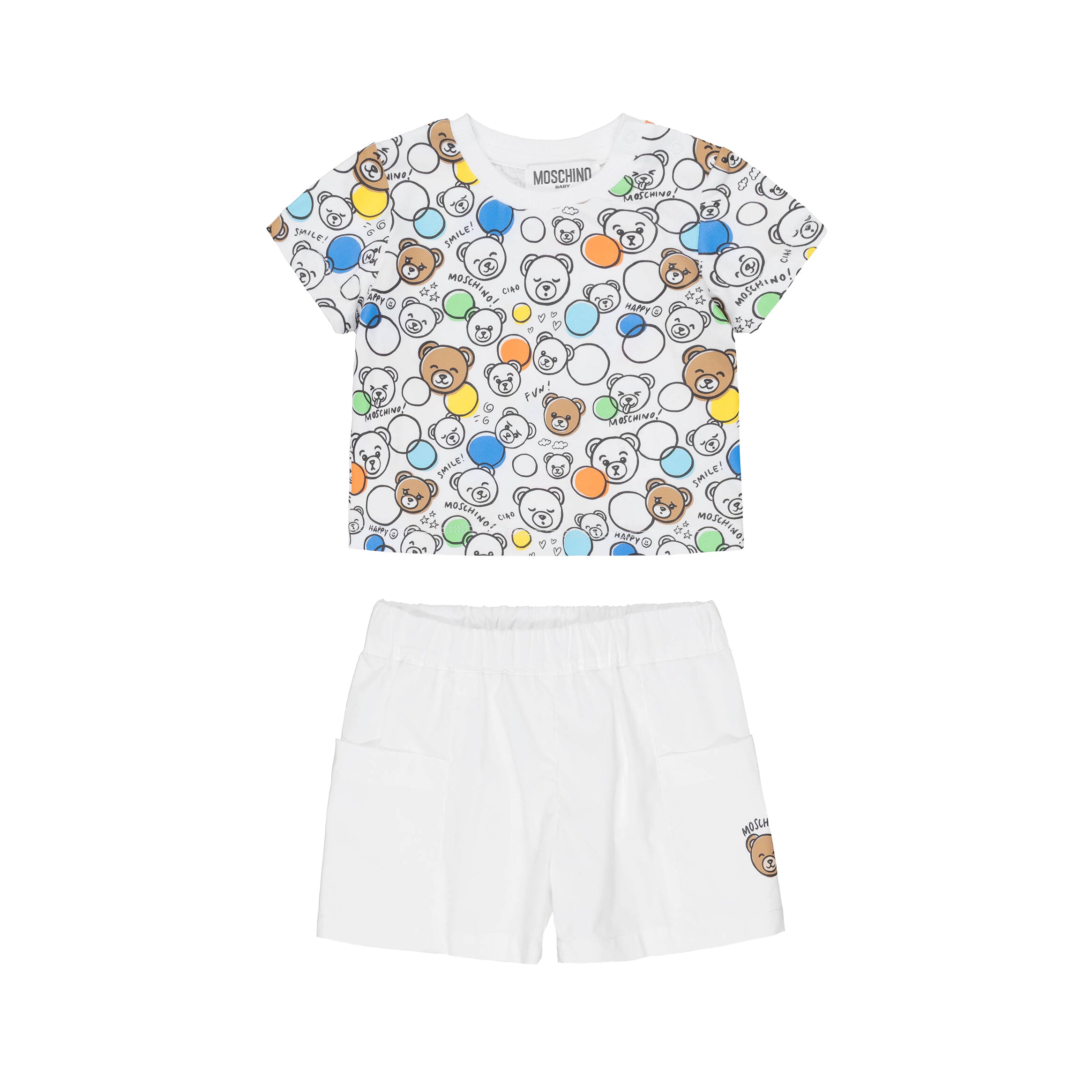 Moschino-Baby T-Shirt + Shorts Set White Smile&Bubble