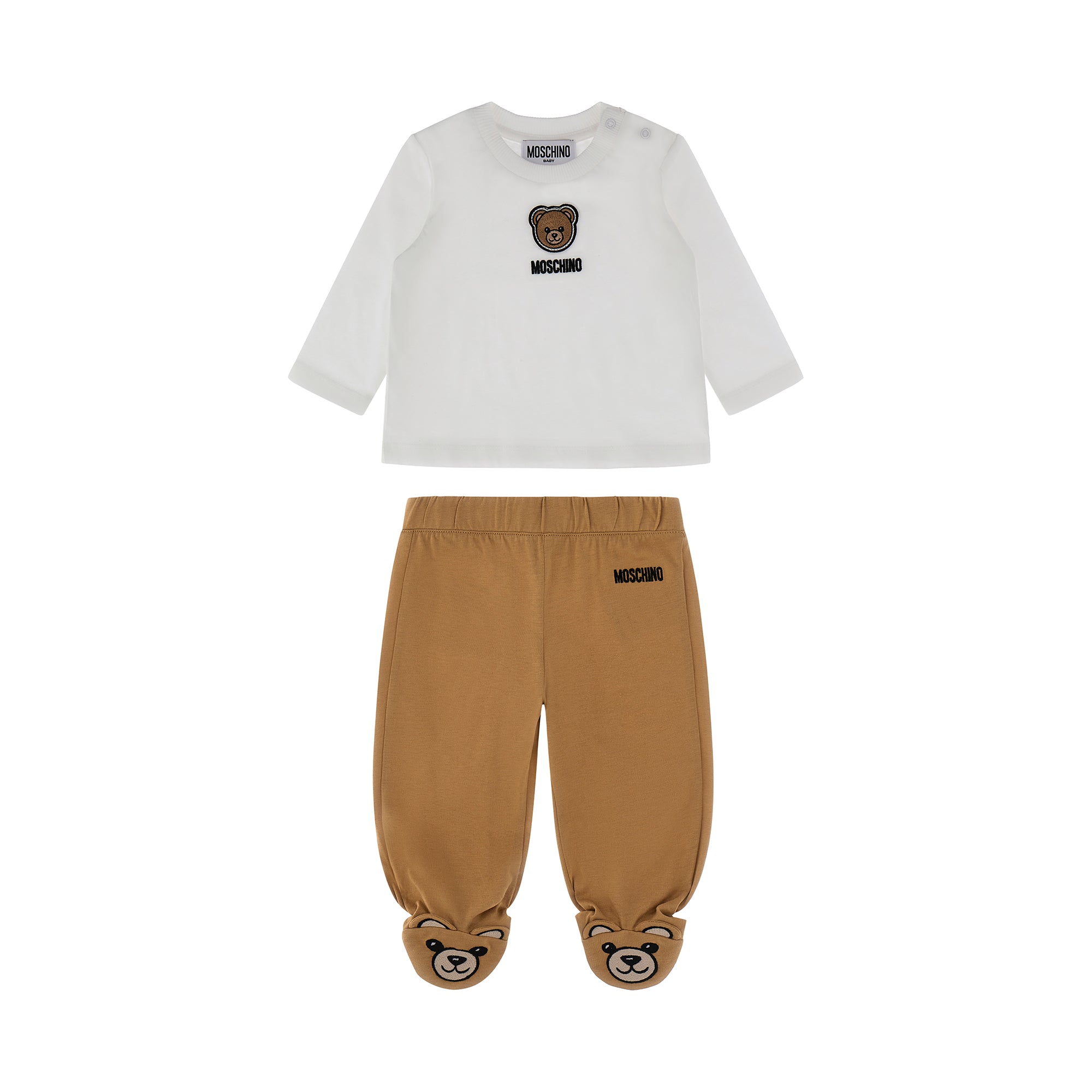 Moschino-Baby T-Shirt+Trousers Set White/Bear Brown