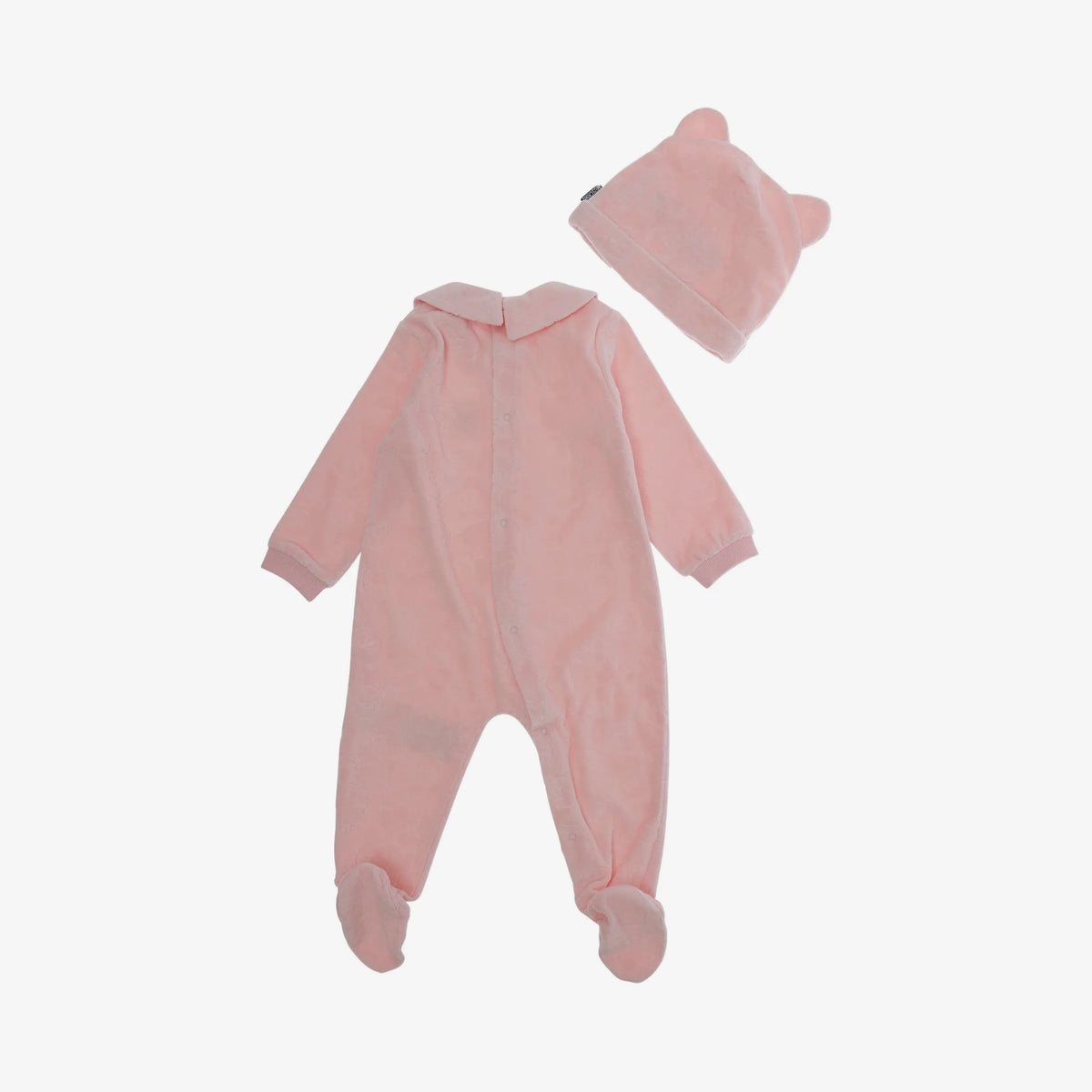 Moschino-Baby Velour LS Footie And Hat Gift Set Sgr Rose