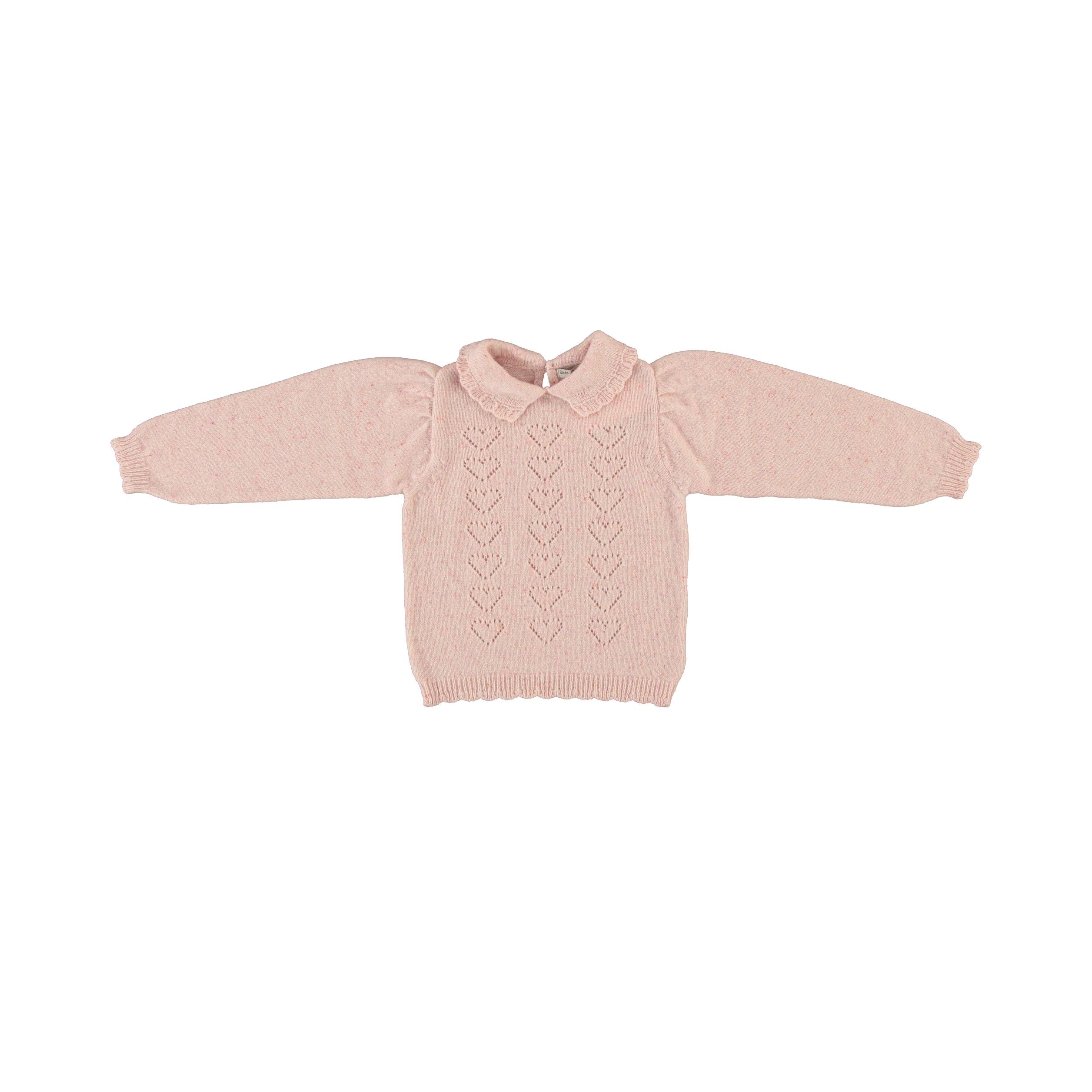 Bebe Organic-Girls Monna Wool Sweater Heart Pink
