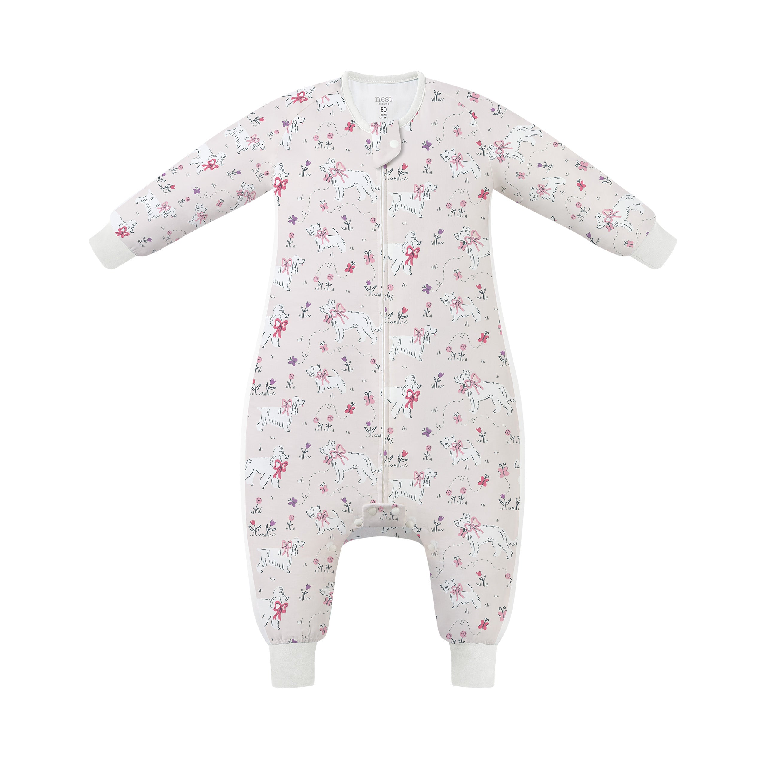 Nest Designs-0.6 TOG Long Sleeve Footed Sleep Bag Doggie Meadow