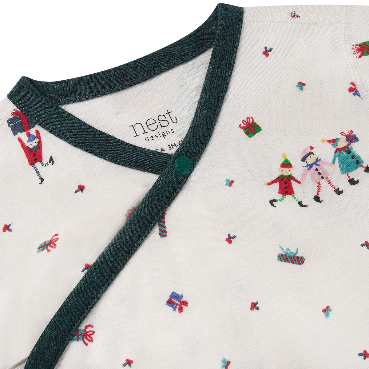 Nest Designs-L/S Kimono Onesie Santas Elves