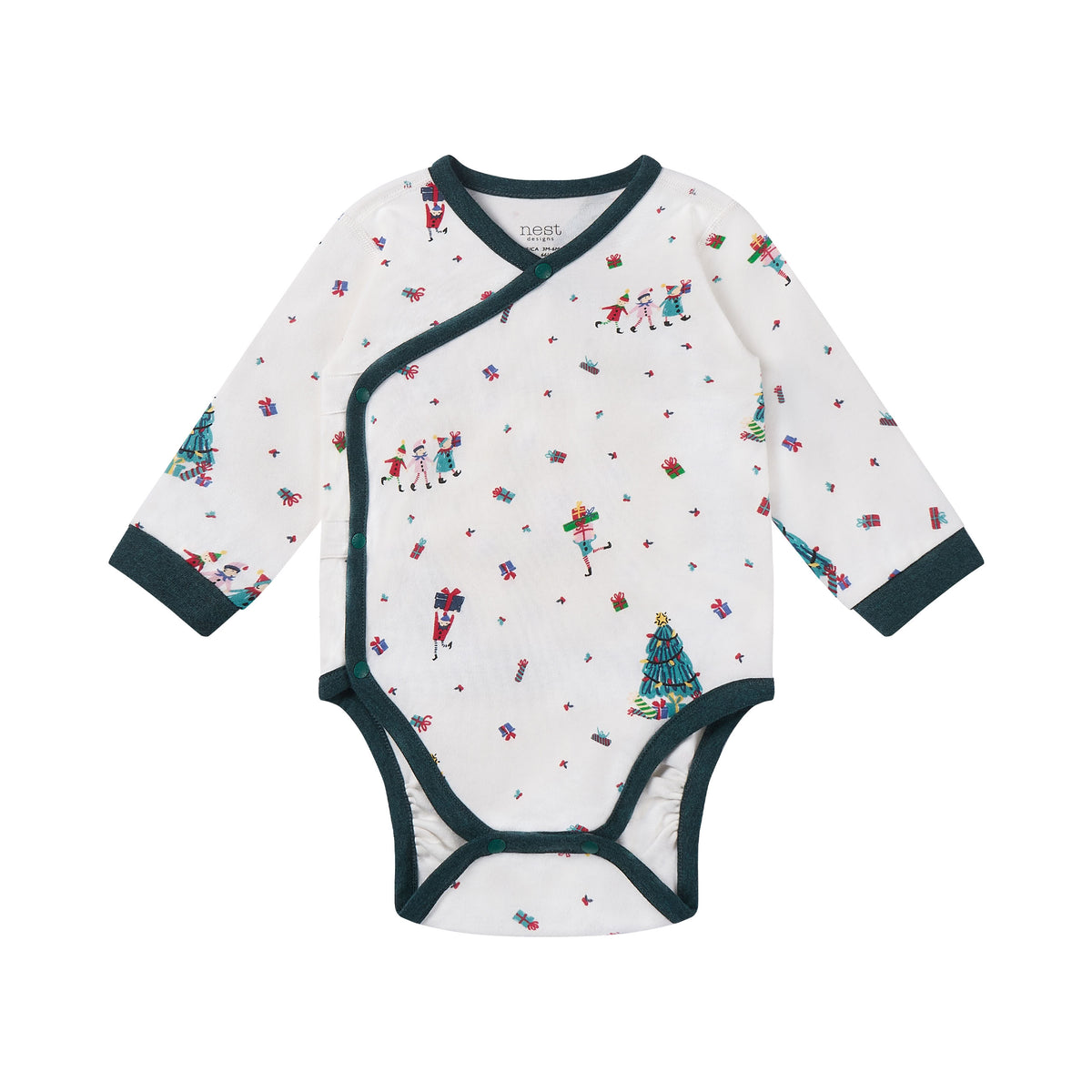 Nest Designs-L/S Kimono Onesie Santas Elves