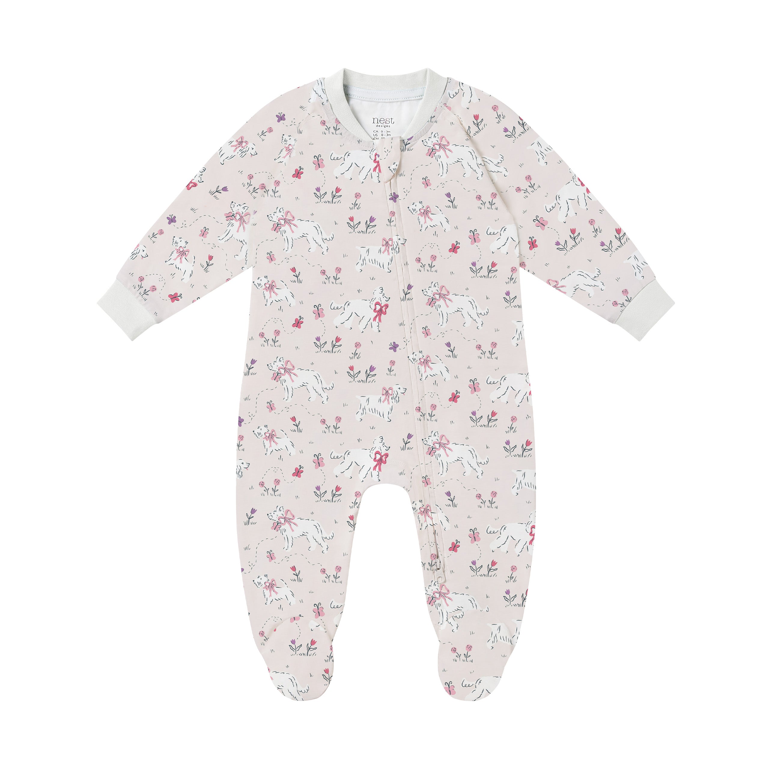 Nest Designs-Baby Long Sleeve Footed Sleeper Doggie Meadow