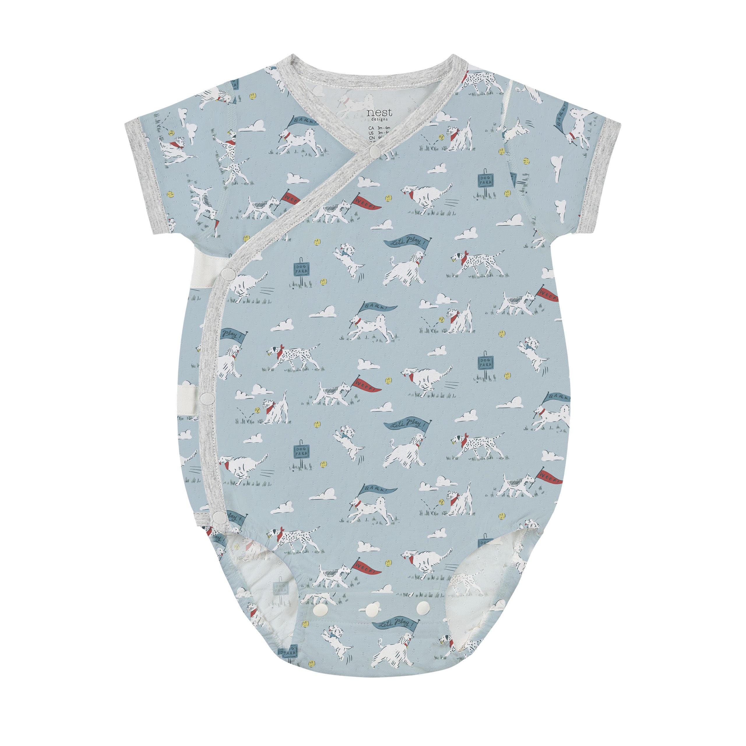Nest Designs-Baby Short Sleeve Kimono Onesie Puppy Park