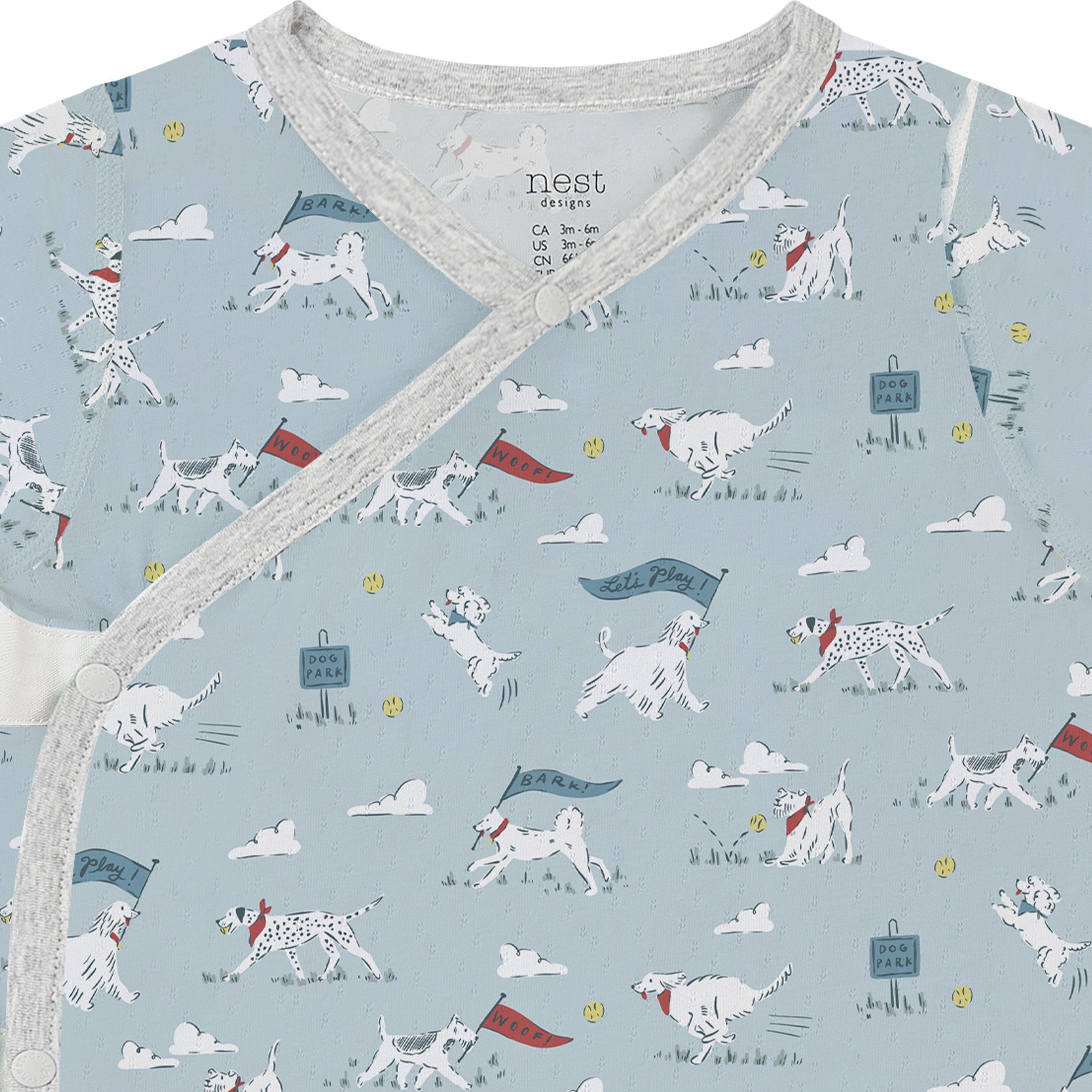 Nest Designs-Baby Short Sleeve Kimono Onesie Puppy Park