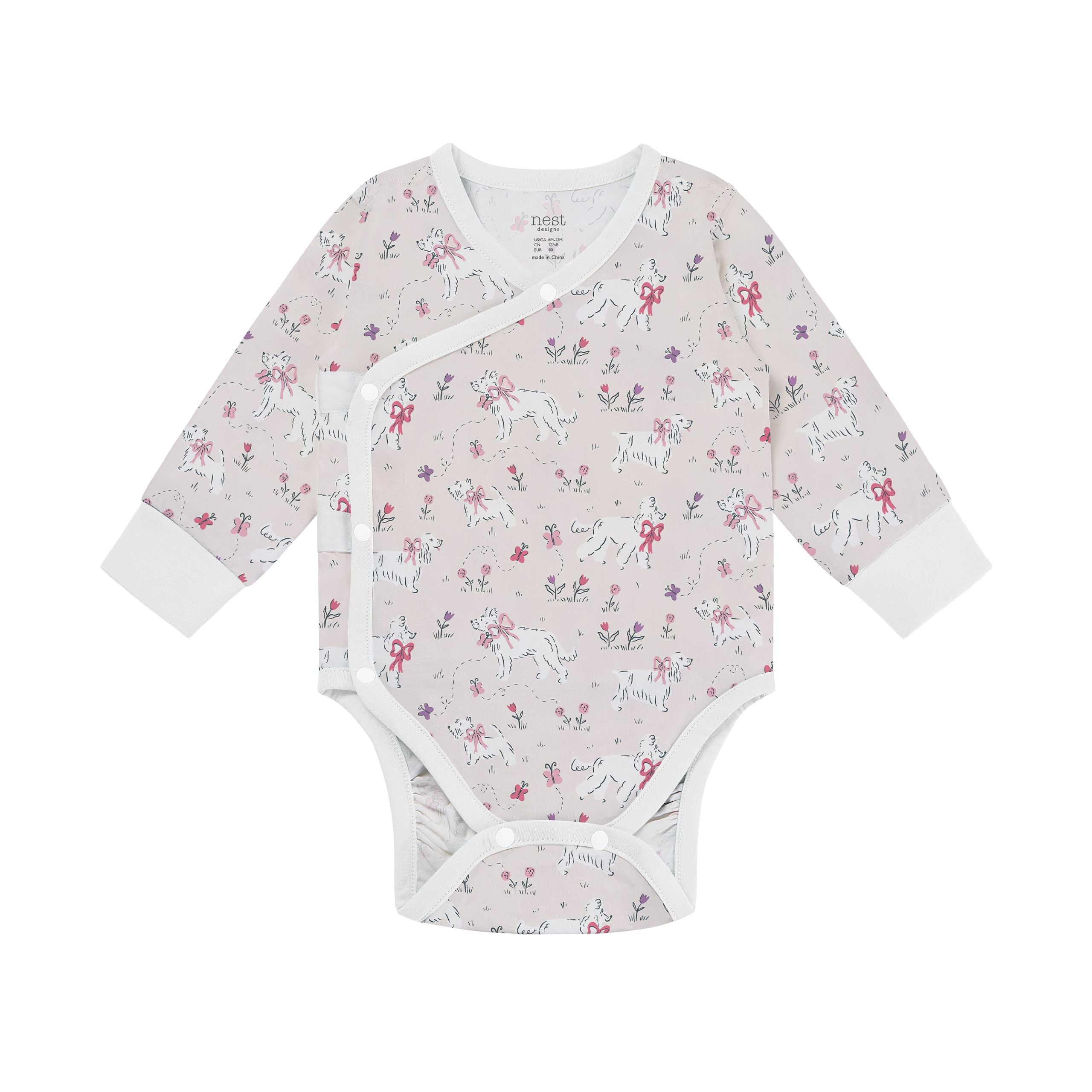 Nest Designs-Long Sleeve Kimono Onesie Doggie Meadow