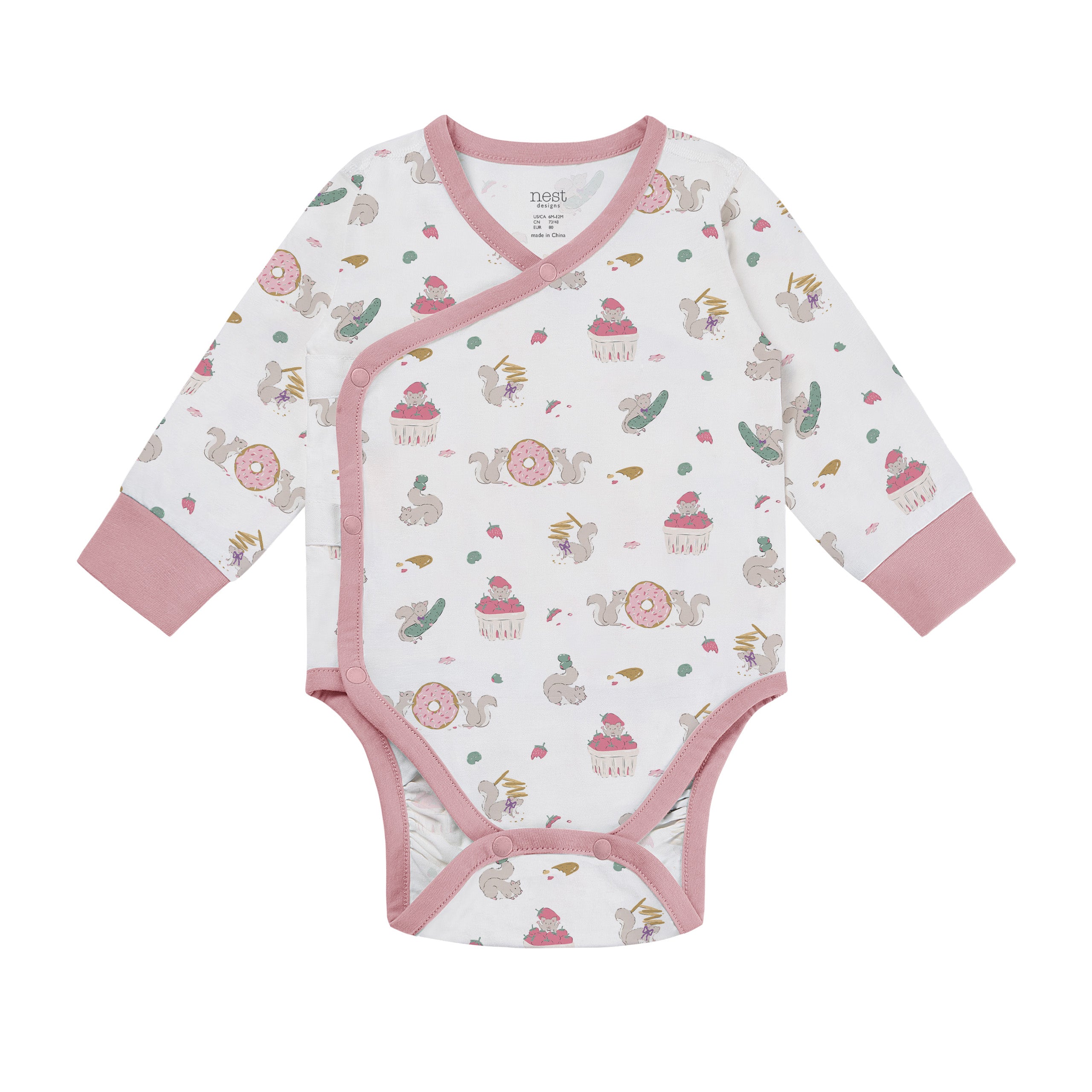 Nest Designs-Long Sleeve Kimono Onesie Very Squirrelly