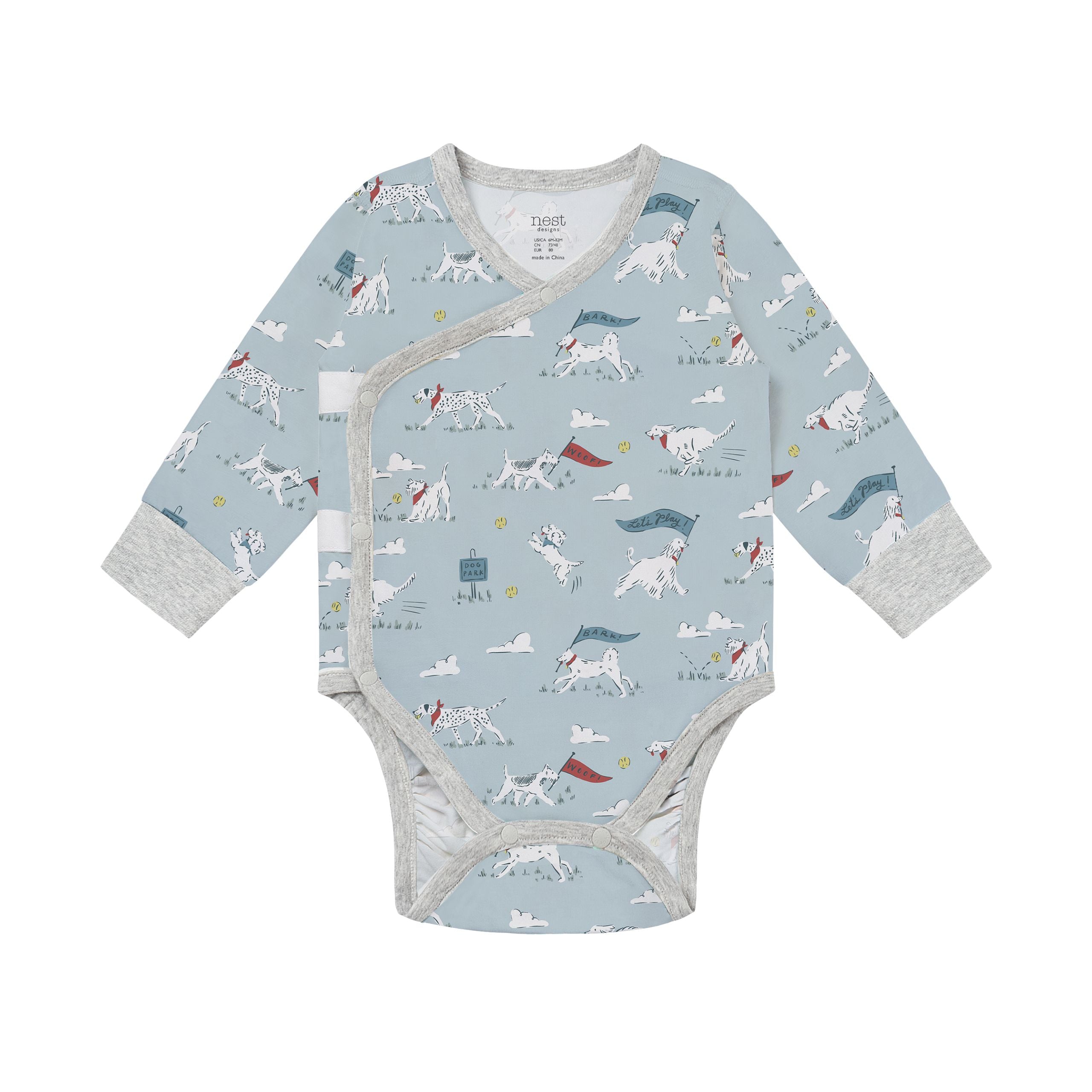 Nest Designs-Long Sleeve Kimono Onesie Puppy Park