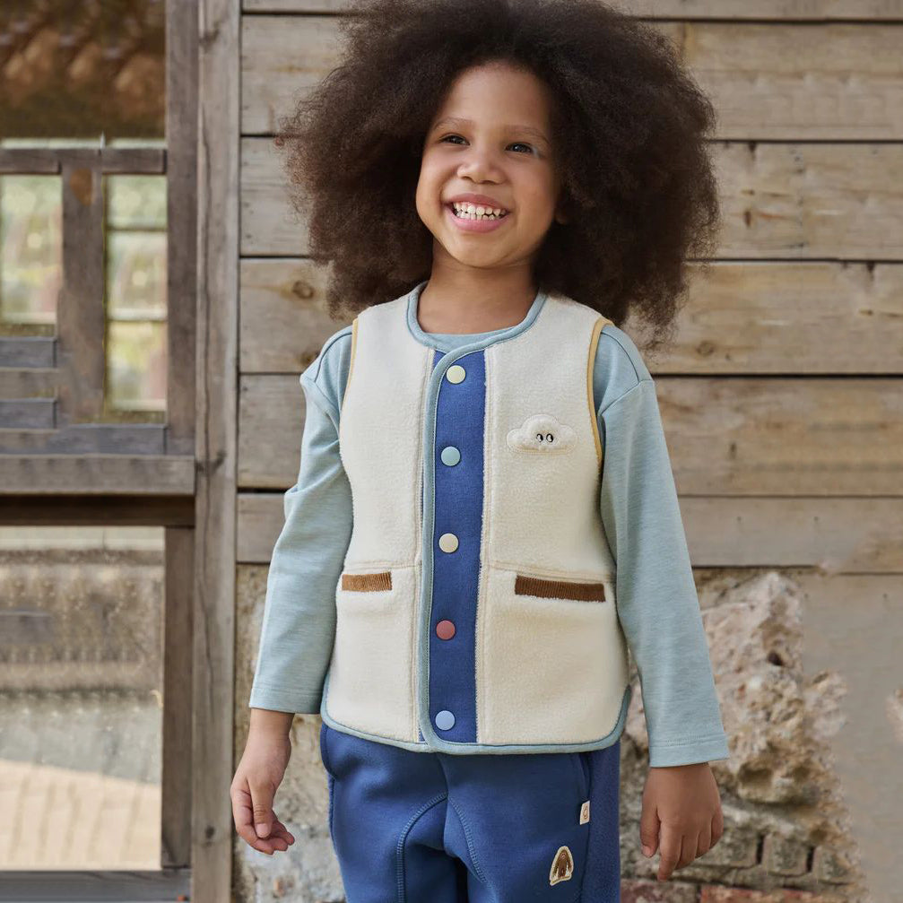 Petite Revery-Recycled Fleece & Corduroy kids vest Cloud