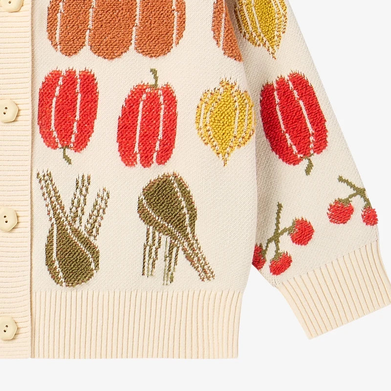 Petite Revery-Veggie Jacquard Cardigan Veggie Tales