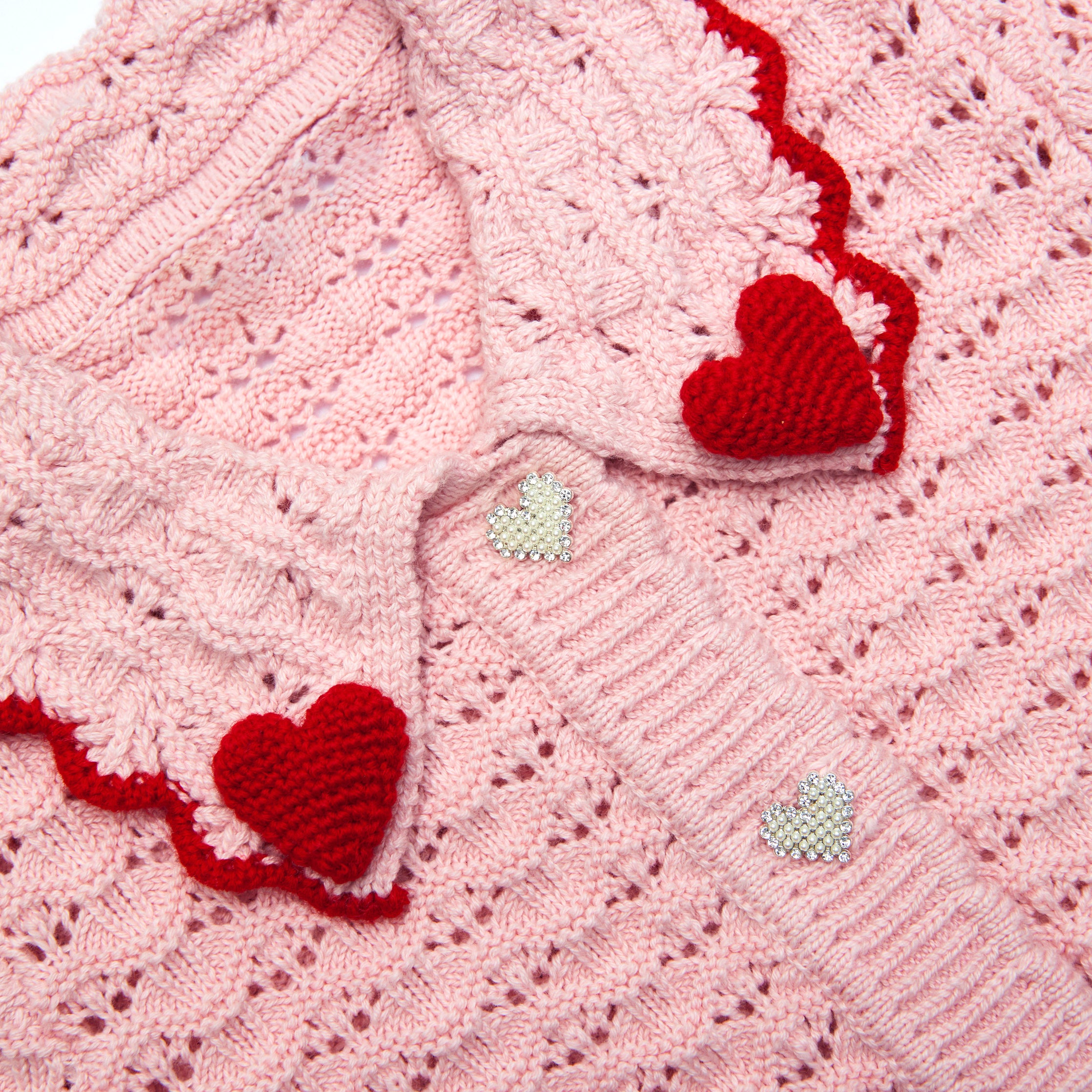 PINK TEXTURED HEART DETAIL CARDIGAN
