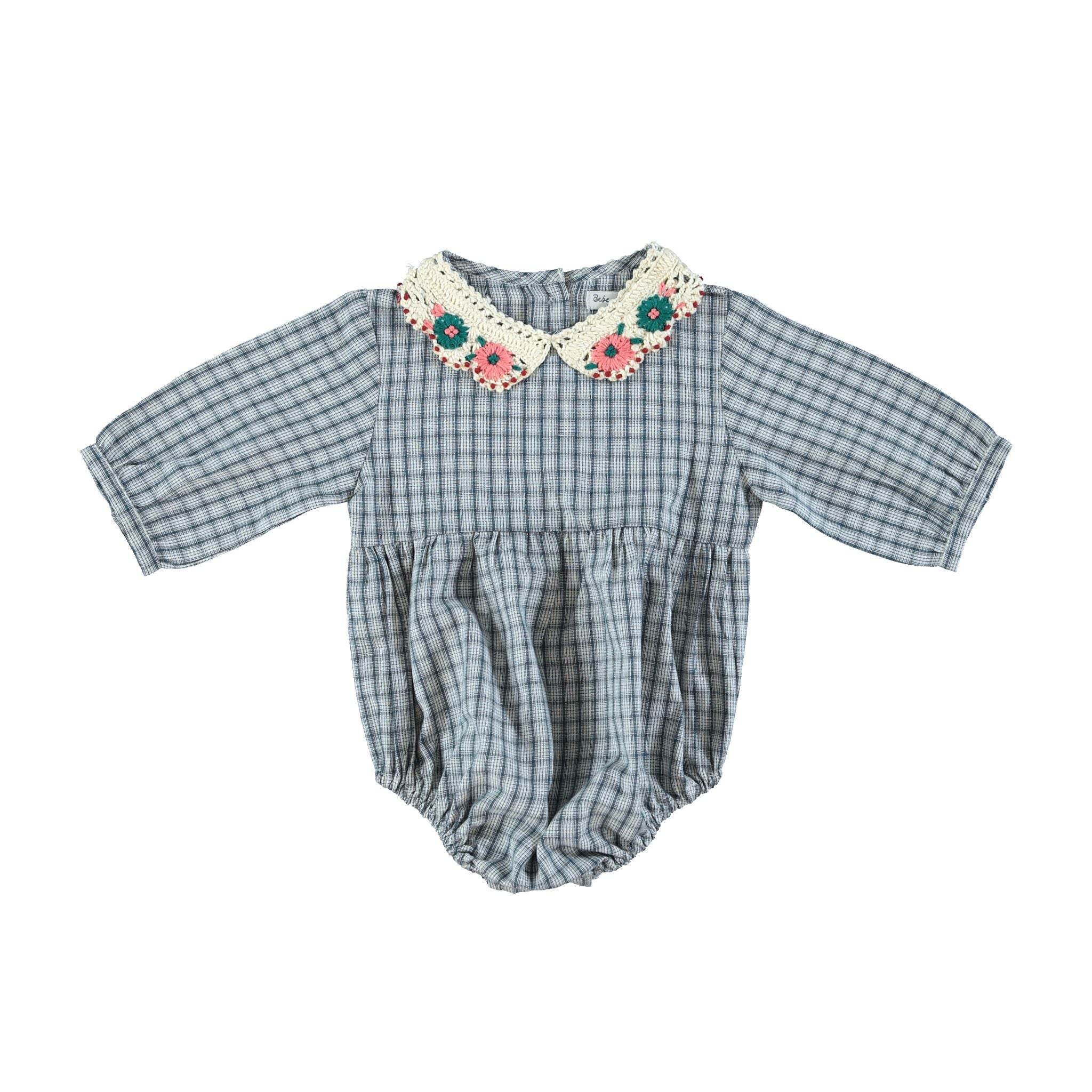 Bebe Organic-Baby Girls Rhea Romper Blue Check