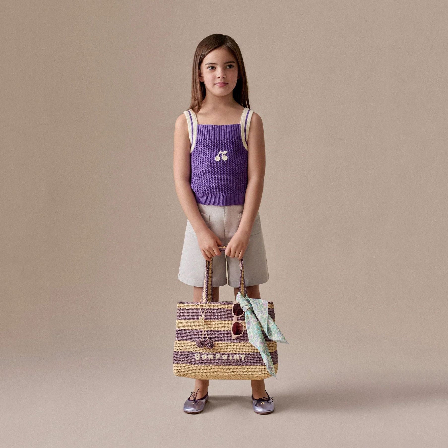 Bonpoint-Lily hand-embroidered tank top purple stripes