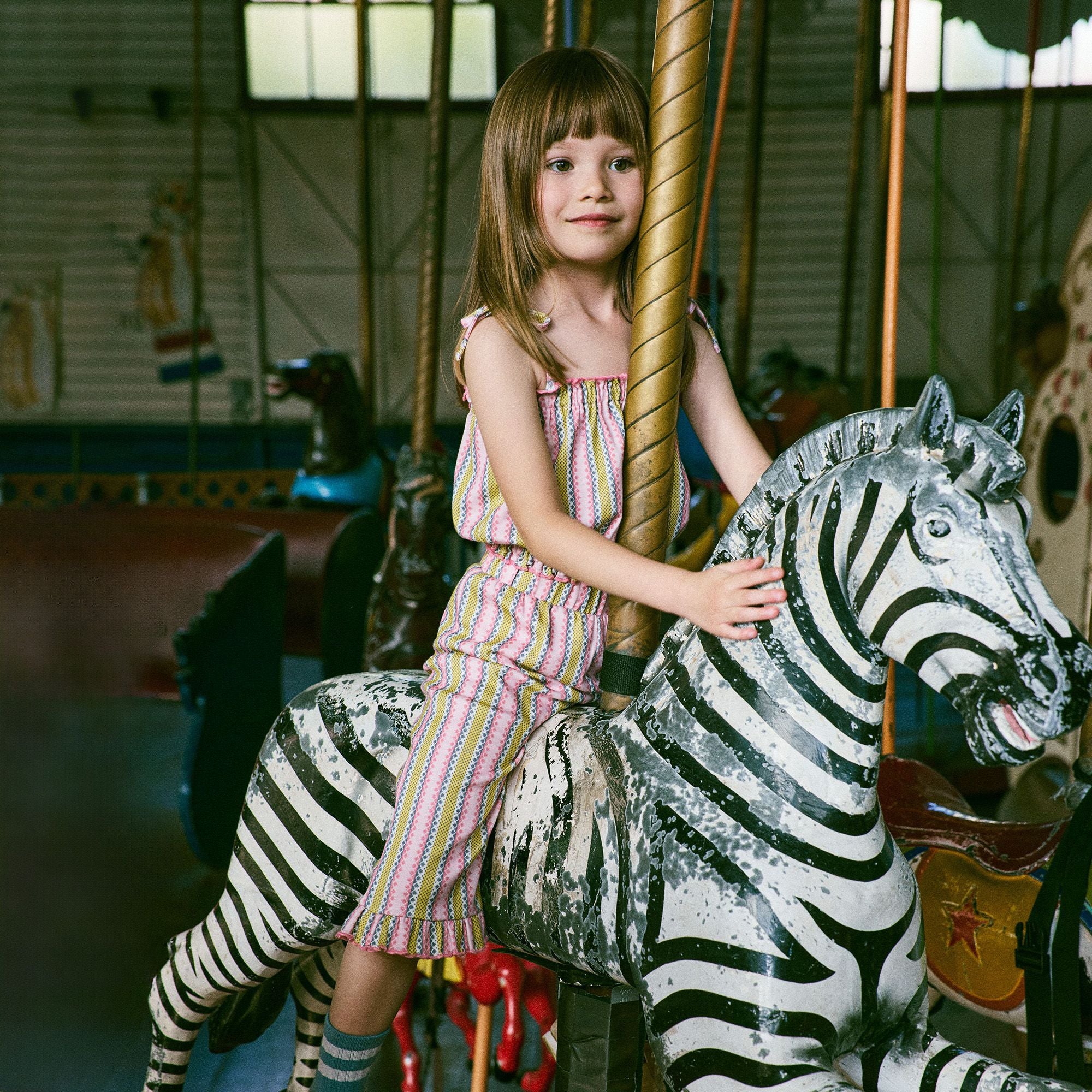 Misha & Puff-Girls Ruffle Pedal Pusher Aura Vaquero Stripe