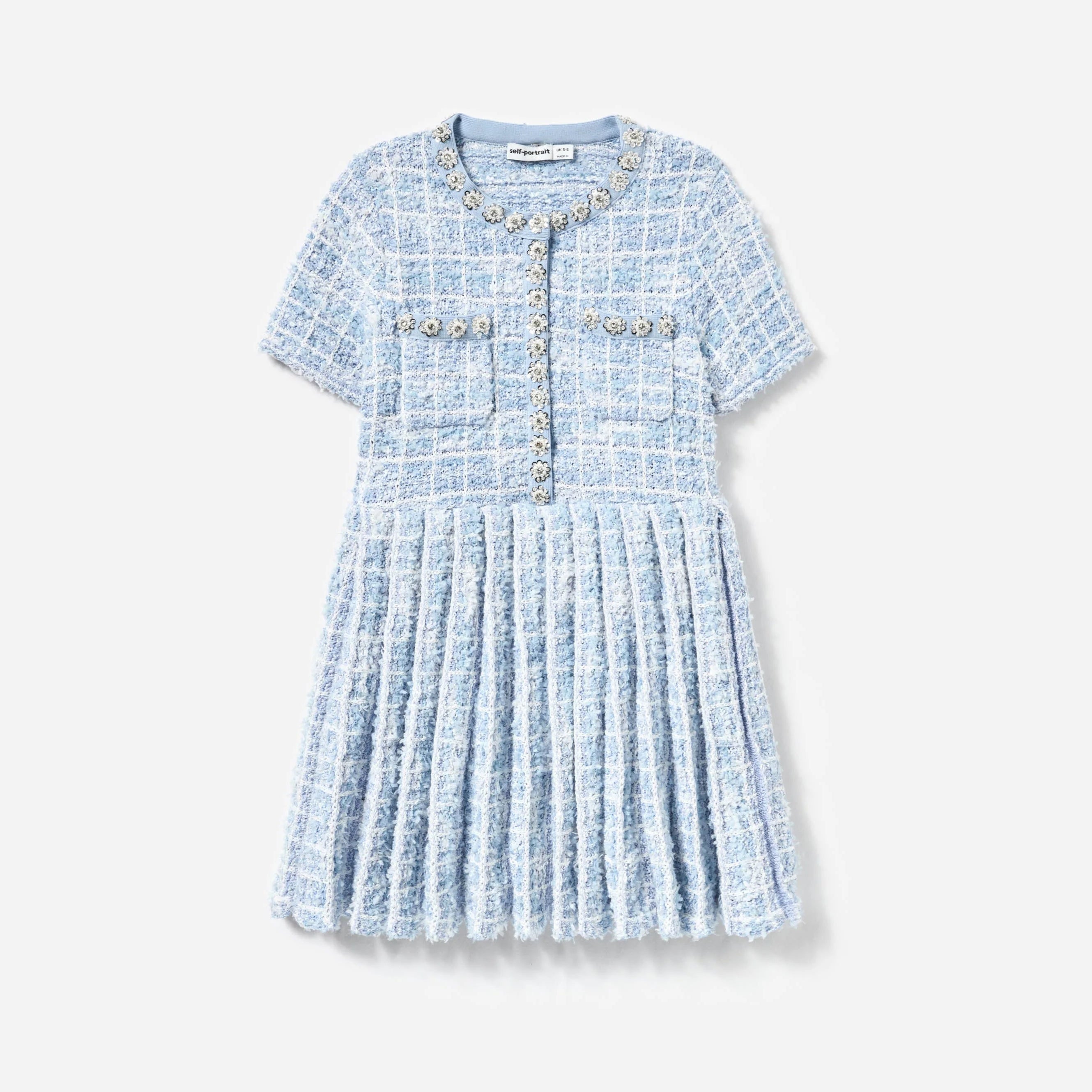 Self Portrait-BLUE CHECK KNIT DRESS