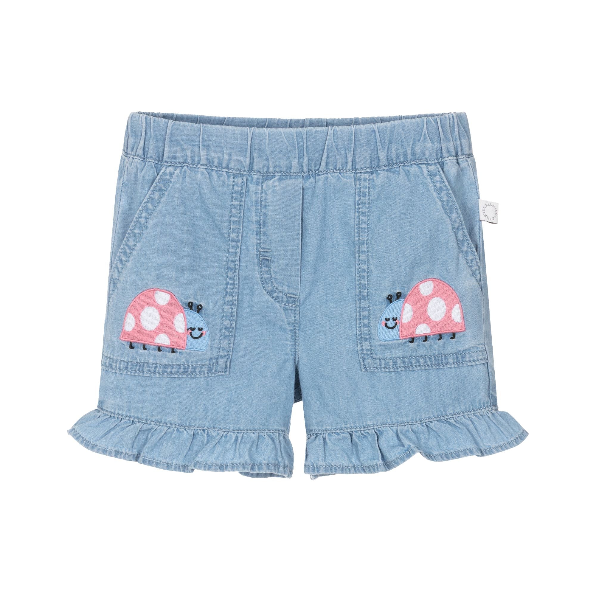 Stella McCartney Kids-Baby Girl Chambray Shorts With Ladybug Embroidered