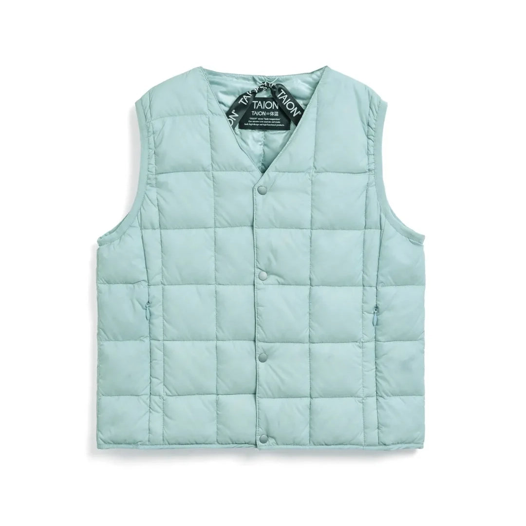 Taion-Kids V Neck Button Down Vest Ice Mint