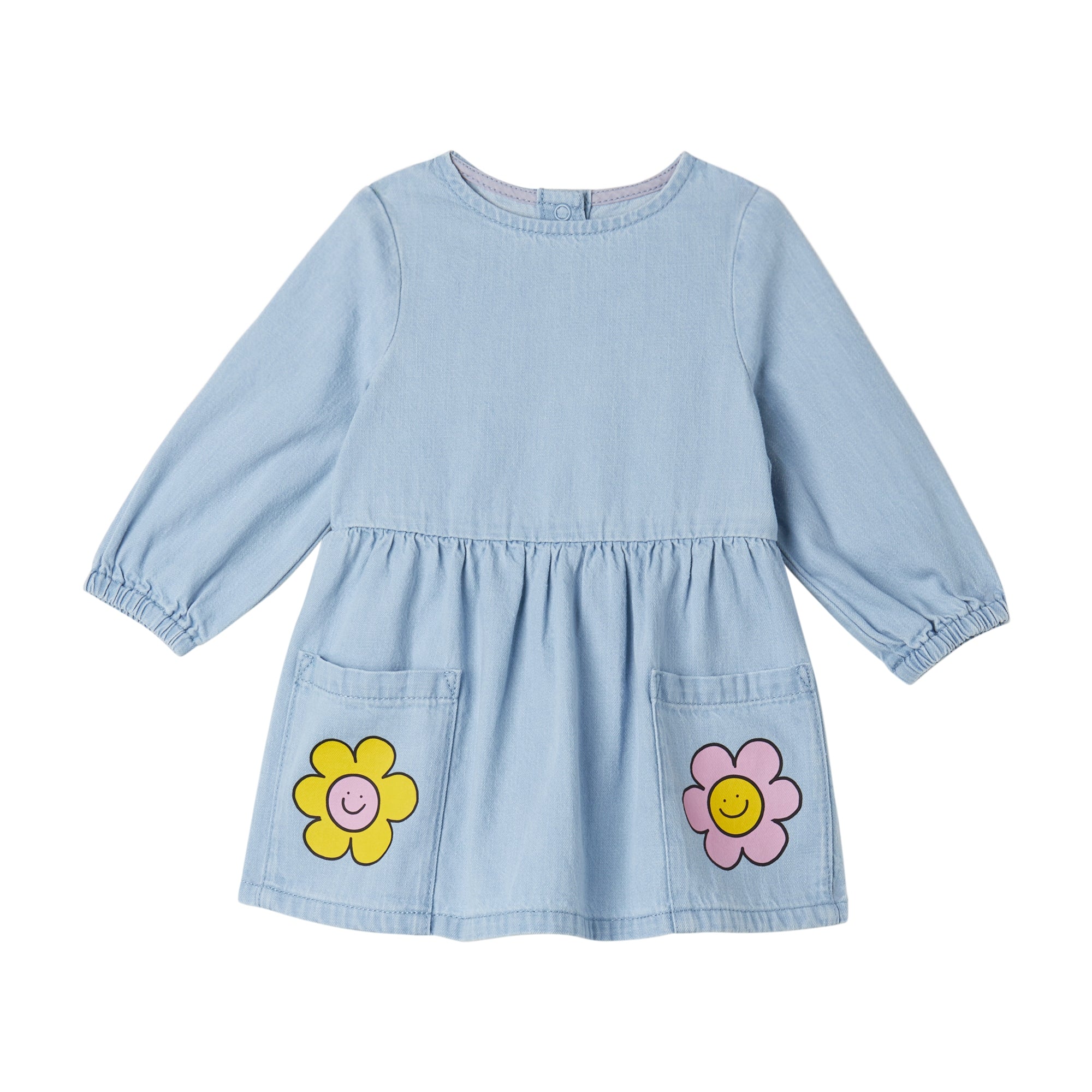 Stella McCartney Kids-Baby Girl Ls Light Denim Dress With Flowers Print Blue