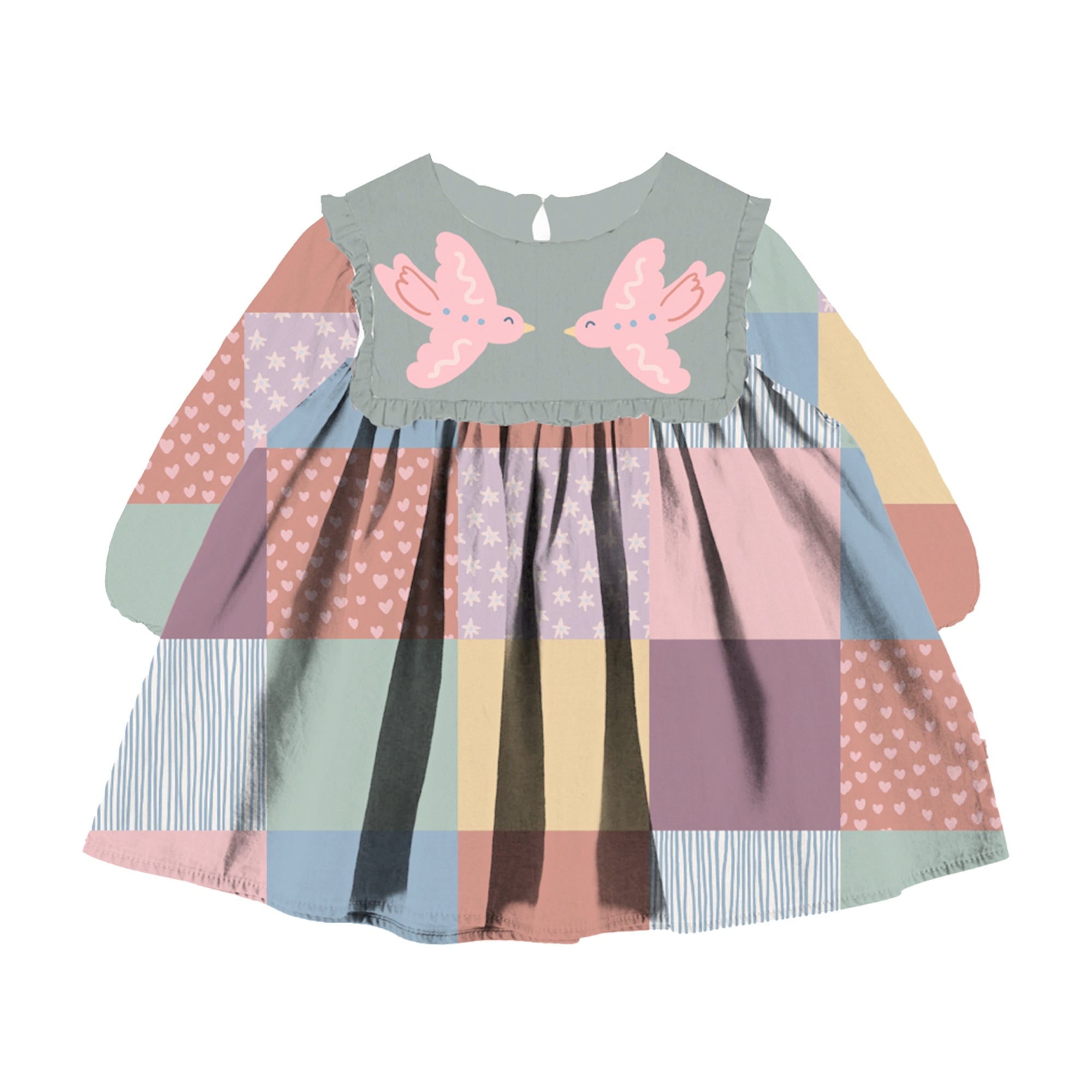 Stella McCartney Kids-Baby Girl Ls Patchwork Dress With Bird Patch Multi