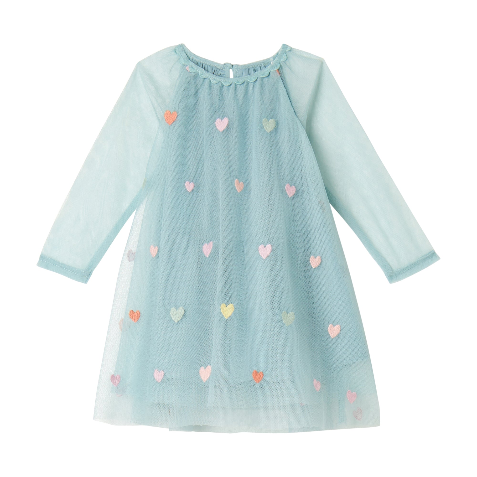 Stella McCartney Kids-Baby Girl Ls Embro Hearts Tulle Dress Sage