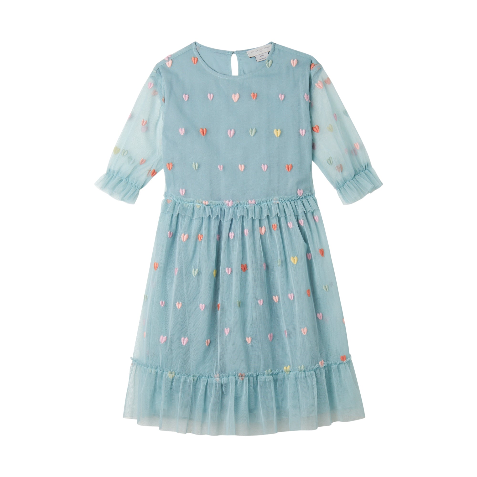 Stella McCartney Kids-Girl Embro Hearts Tulle Dress With Frills Sage