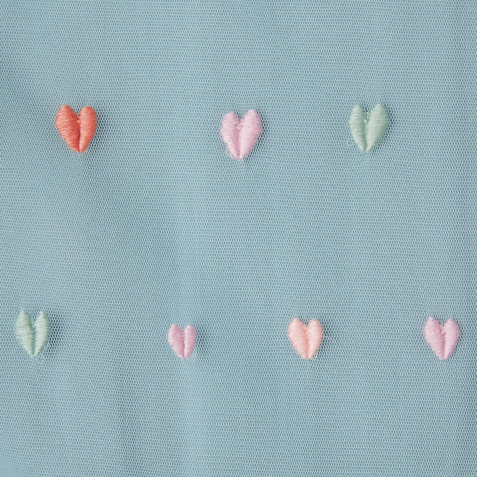 Stella McCartney Kids-Girl Embro Hearts Tulle Dress With Frills Sage