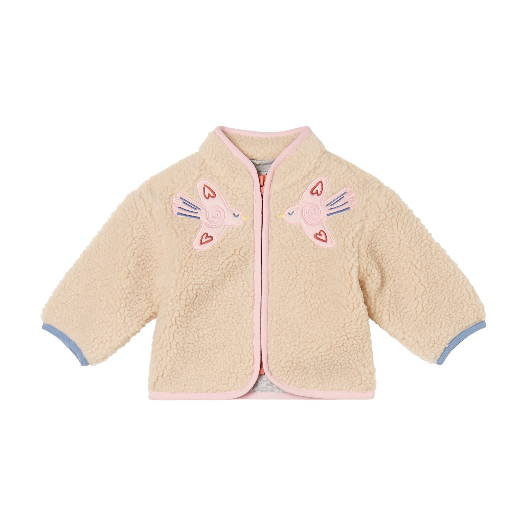 Stella McCartney Kids-Baby Girl Teddy Jacket With Birds Patch Cream