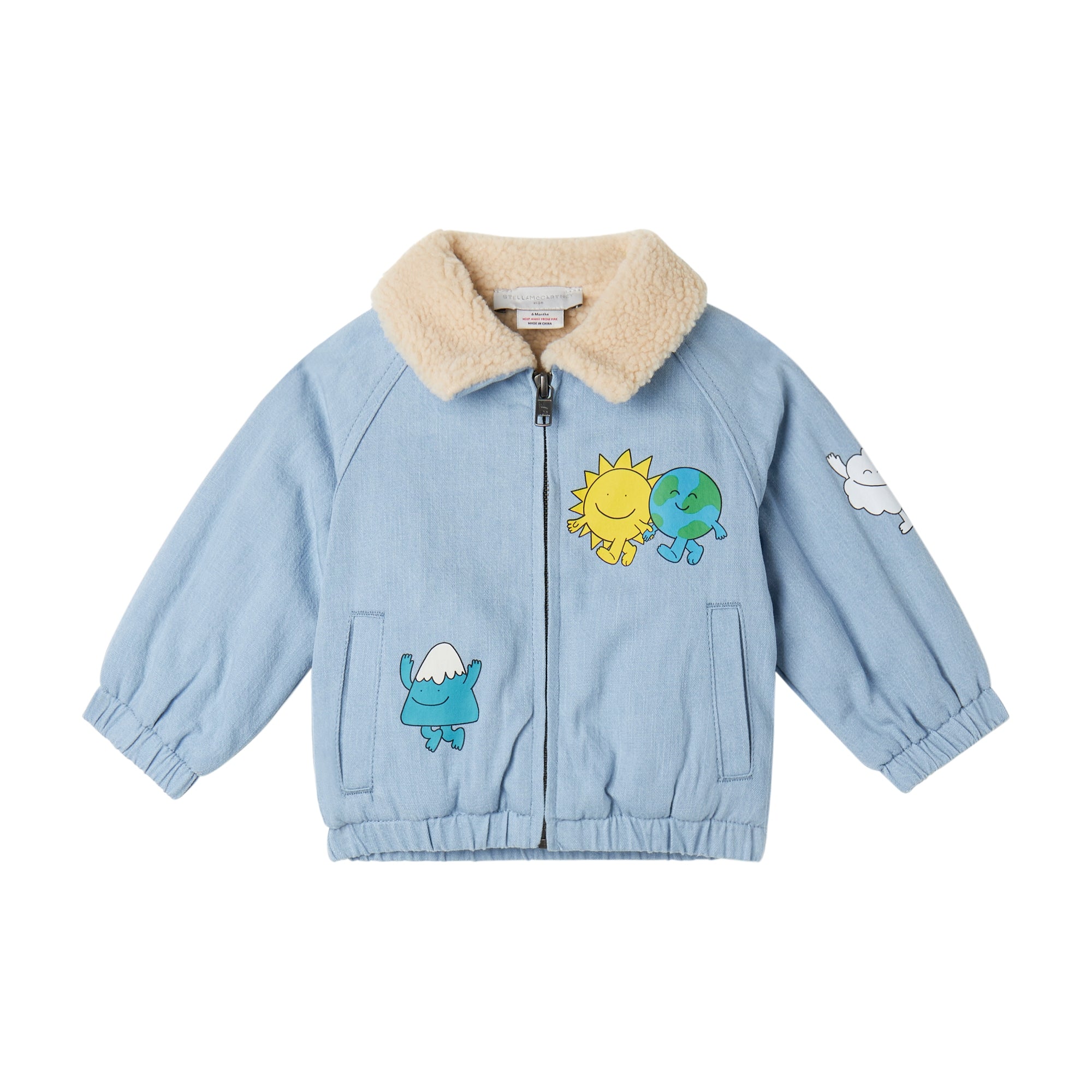 Stella McCartney Kids-Baby Boy Denim Jacket With Stay Earthy Gang Print Blue