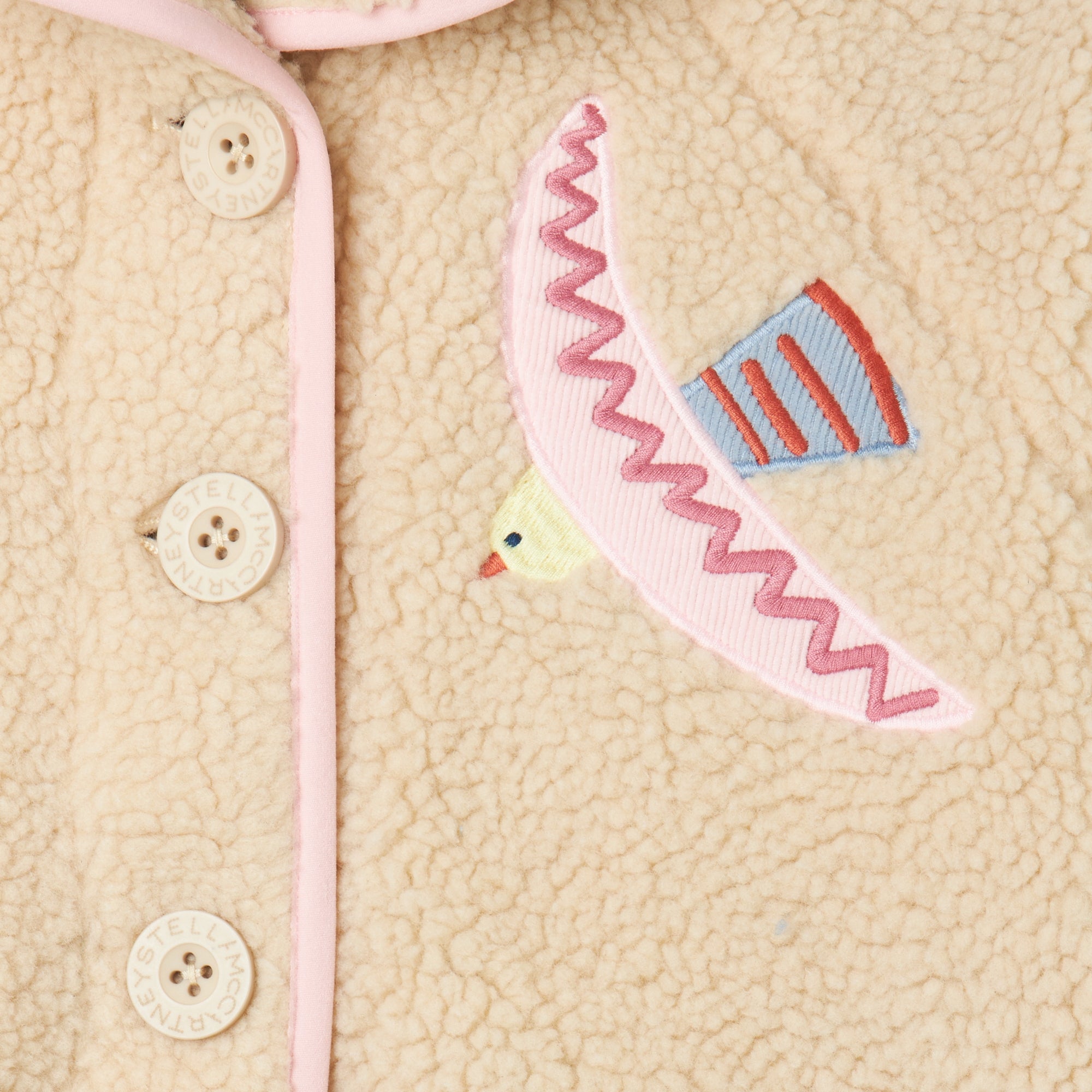 Stella McCartney Kids-Girl Teddy Jacket With Birds Patch Beige