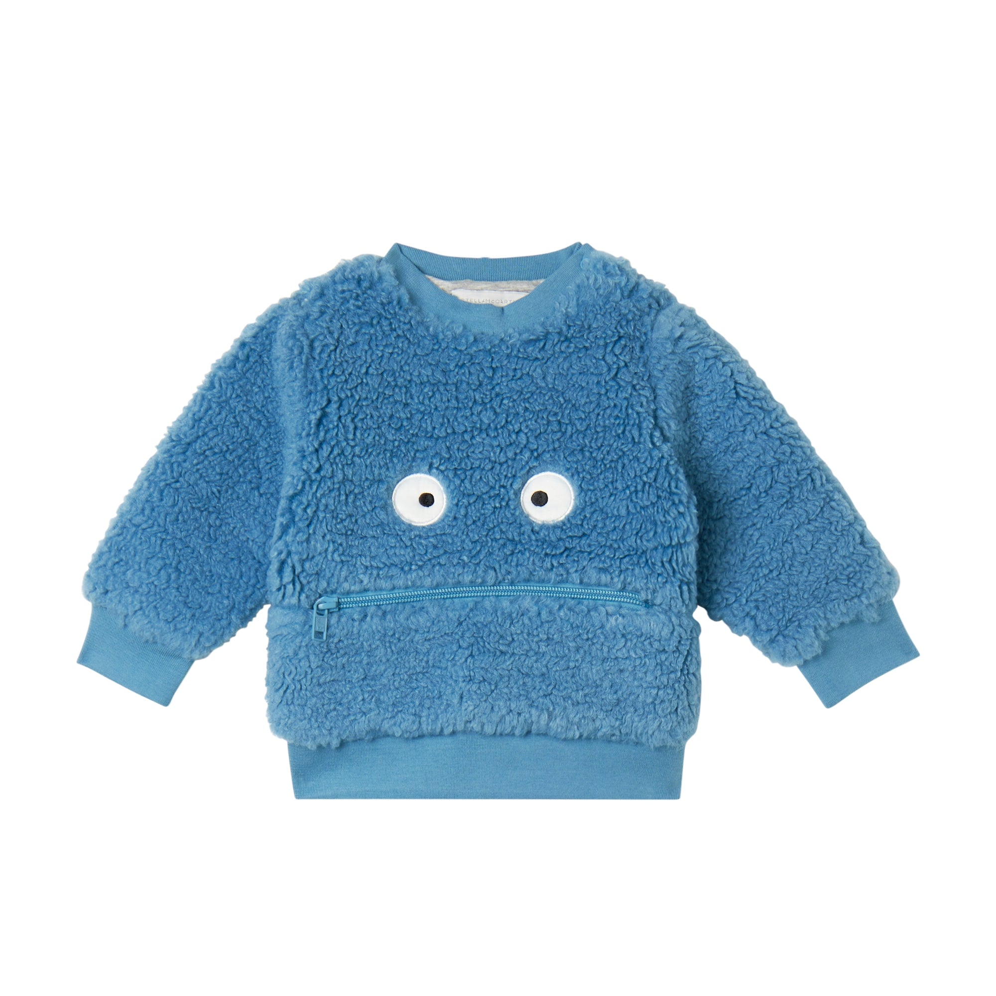 Stella McCartney Kids-Baby Boy Teddy Sweatshirt With Yeti Face Print Blue