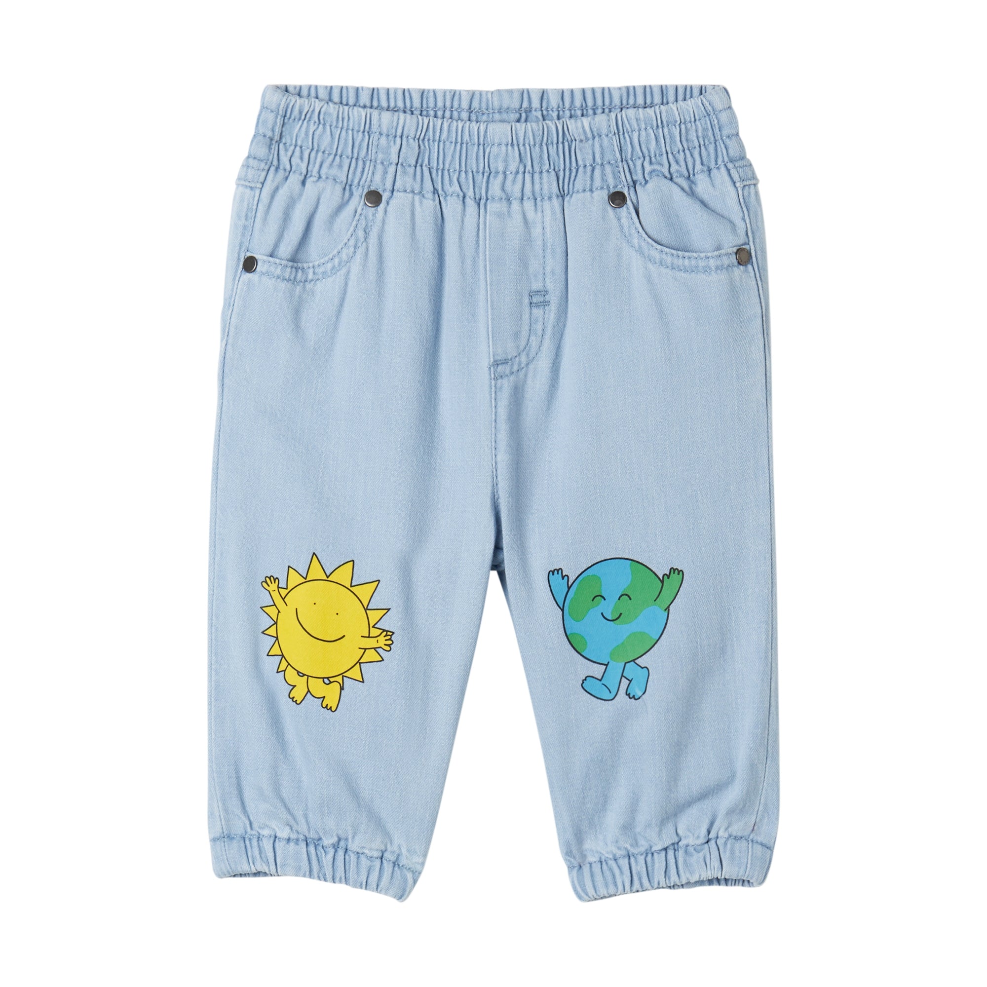 Stella McCartney Kids-Baby Boy Denim Pants With Stay Earthy Gang Print Blue