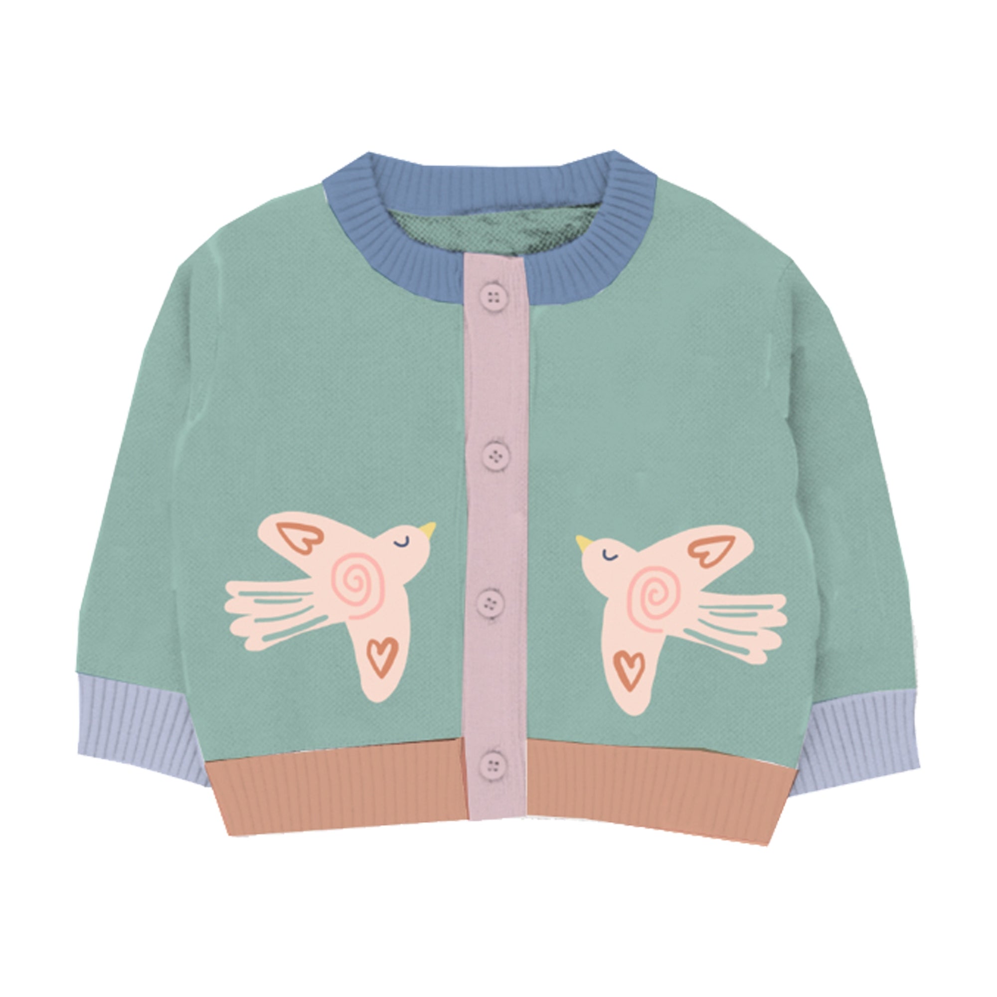 Stella McCartney Kids-Baby Girl Cardigan With Birds Patch Sage