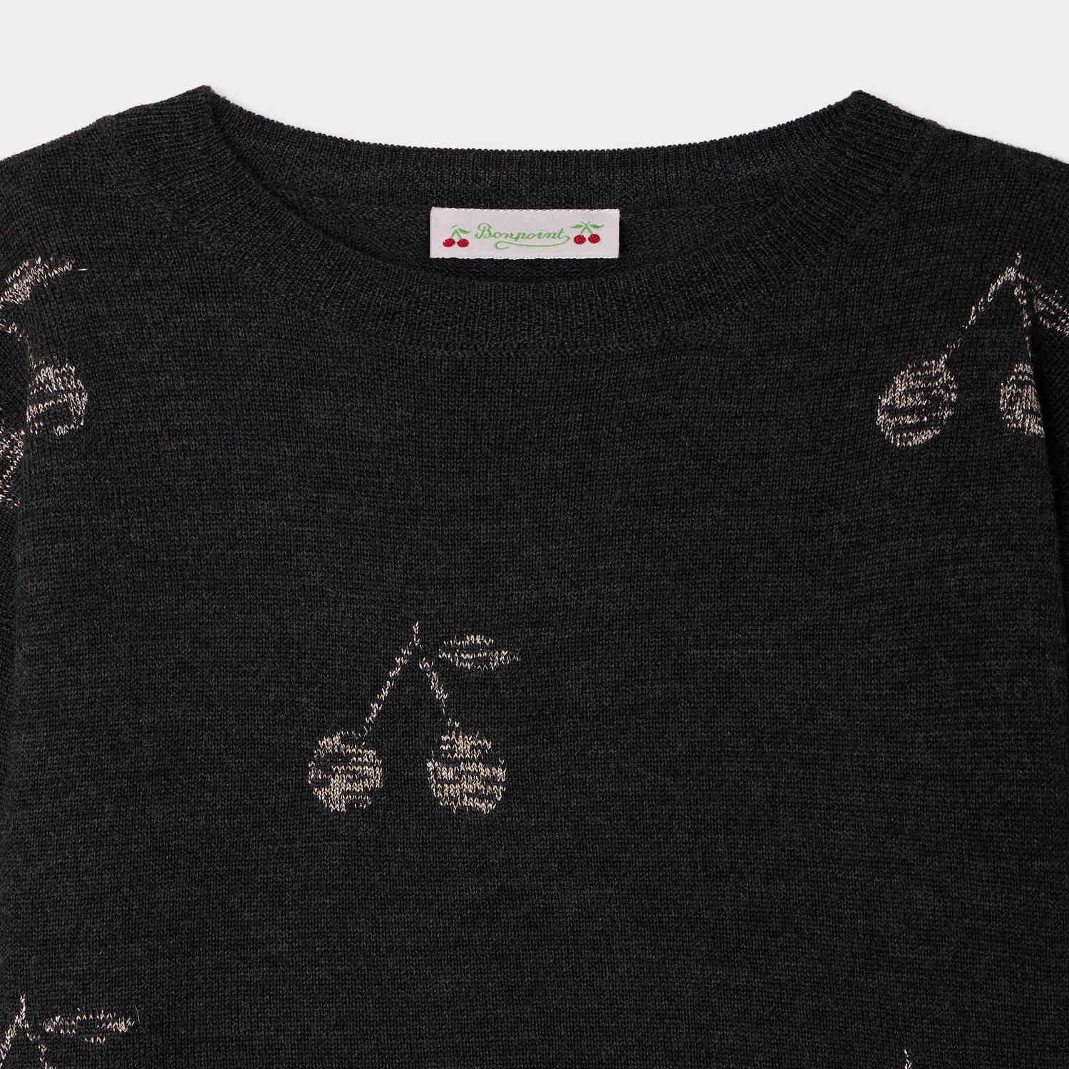 Bonpoint-Jabaro Cherry Jacquard Sweater With Copper Wool Thread
