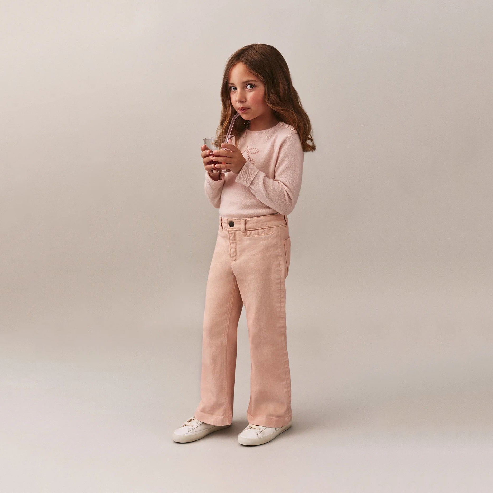 Bonpoint-Jaana cashmere sweater in pink with cherry embroidery