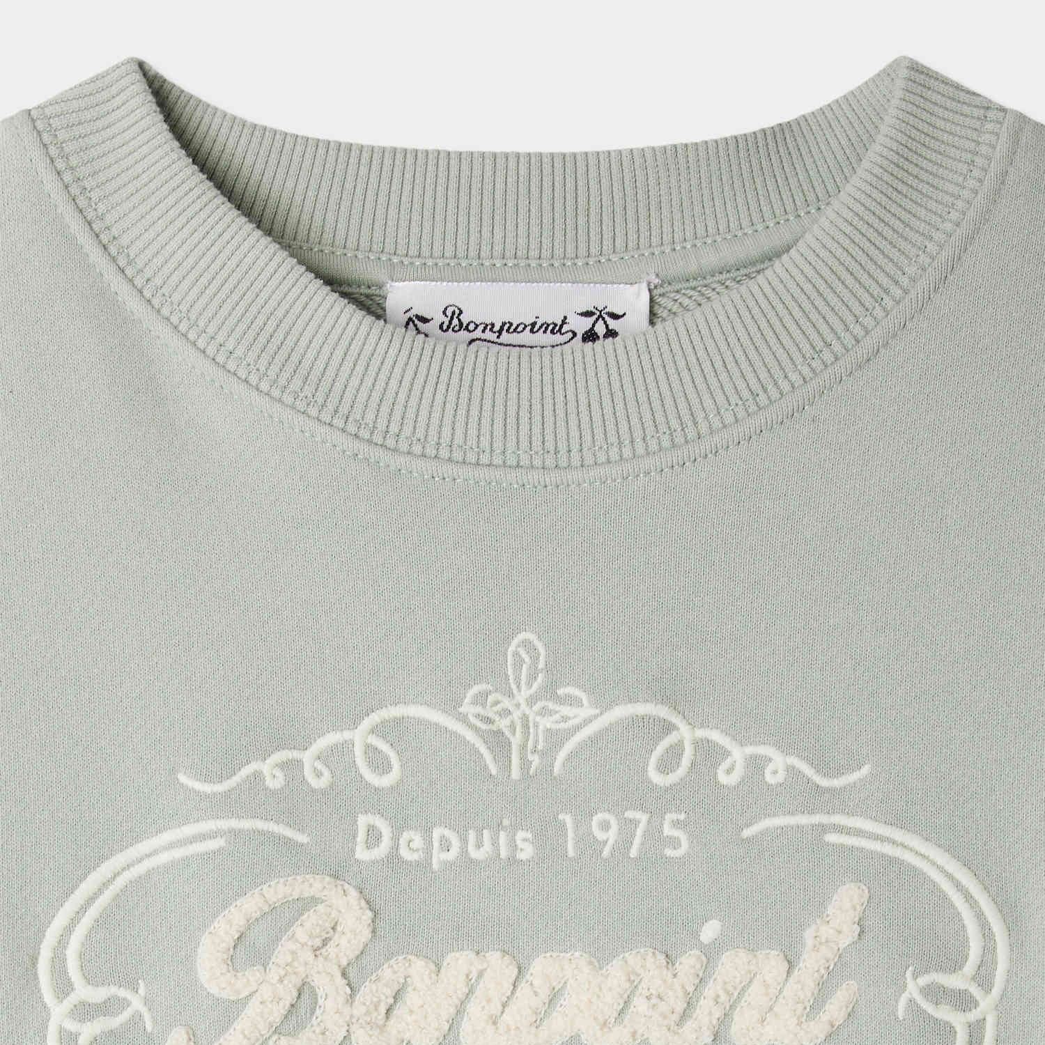 Bonpoint-Tonino sweatshirt with Bonpoint Heritage logo embroidery in green organic cotton