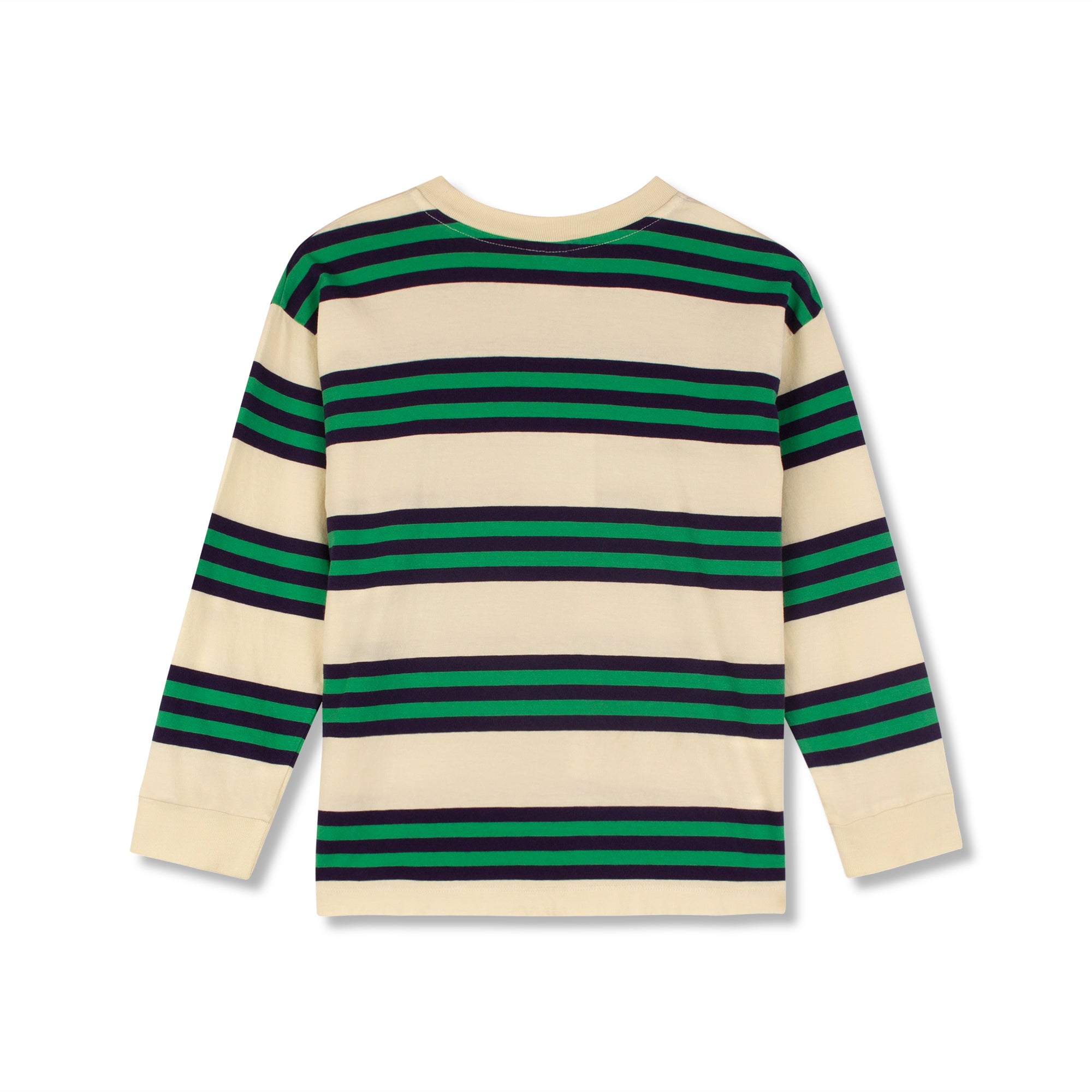 Wynken-Triple Stripe Long Sleeve Organic Tee Cotton Navy / Green With Pale Lemon