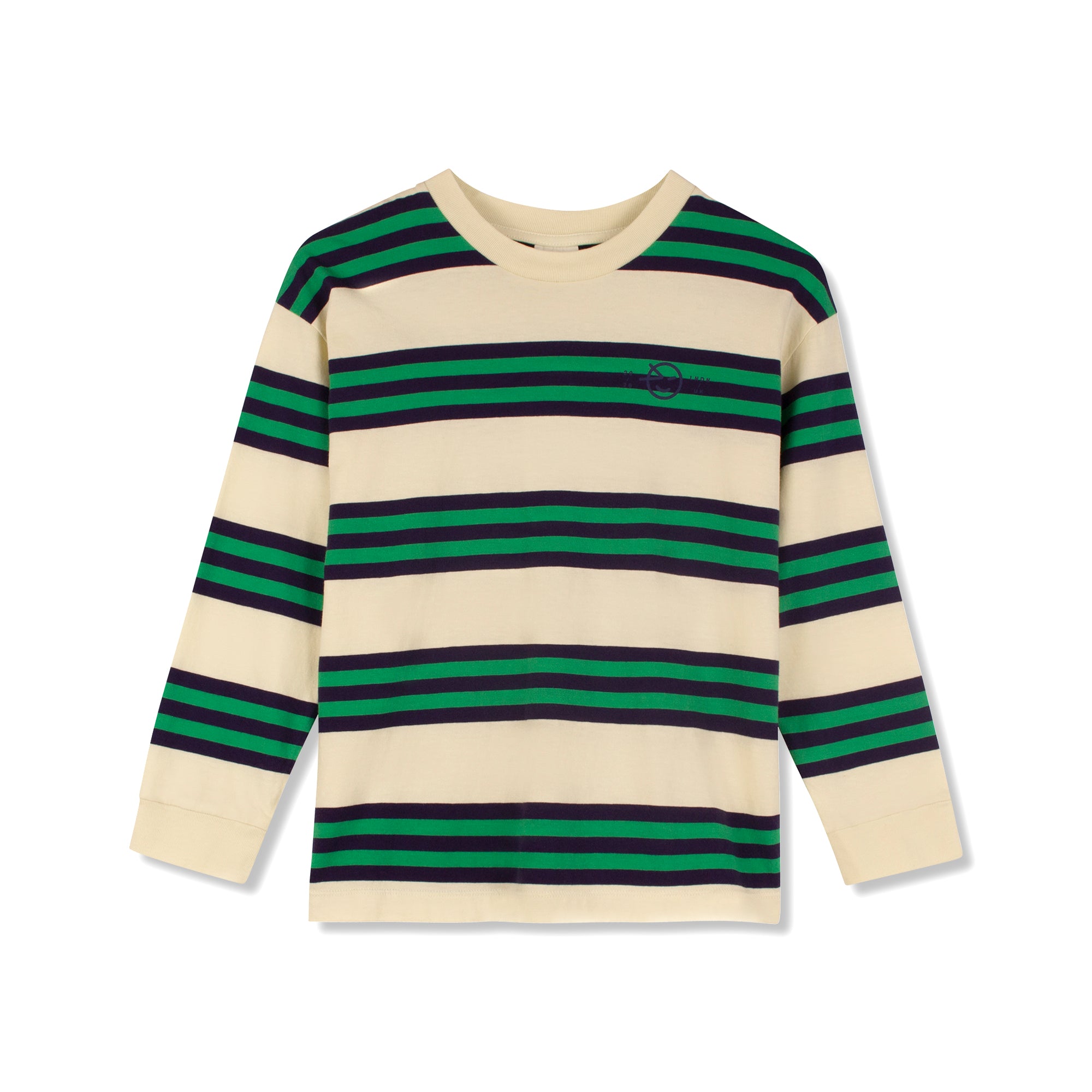 Wynken-Triple Stripe Long Sleeve Organic Tee Cotton Navy / Green With Pale Lemon