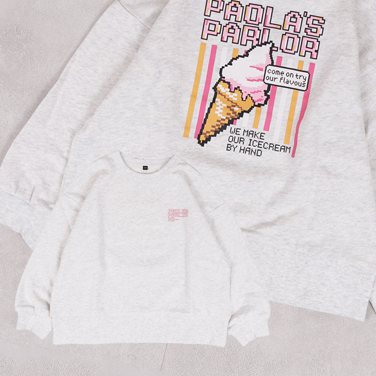 Markey's-Print Crew Neck Sweatshirt Off White Heather