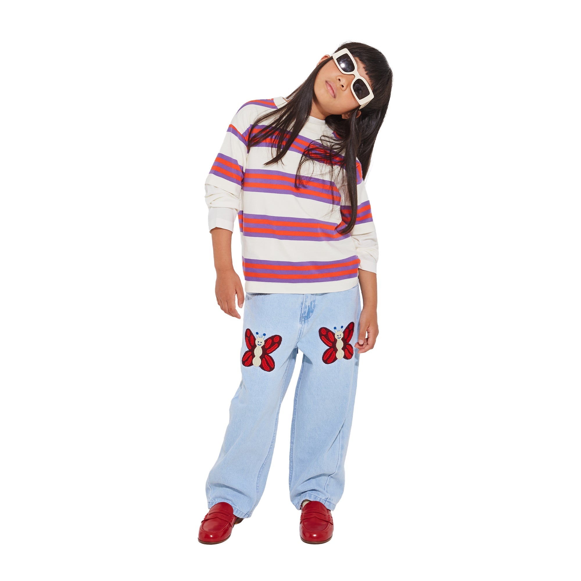 Wynken-Kids Triple Stripe Tee Organic Cotton Violet / Sunglow