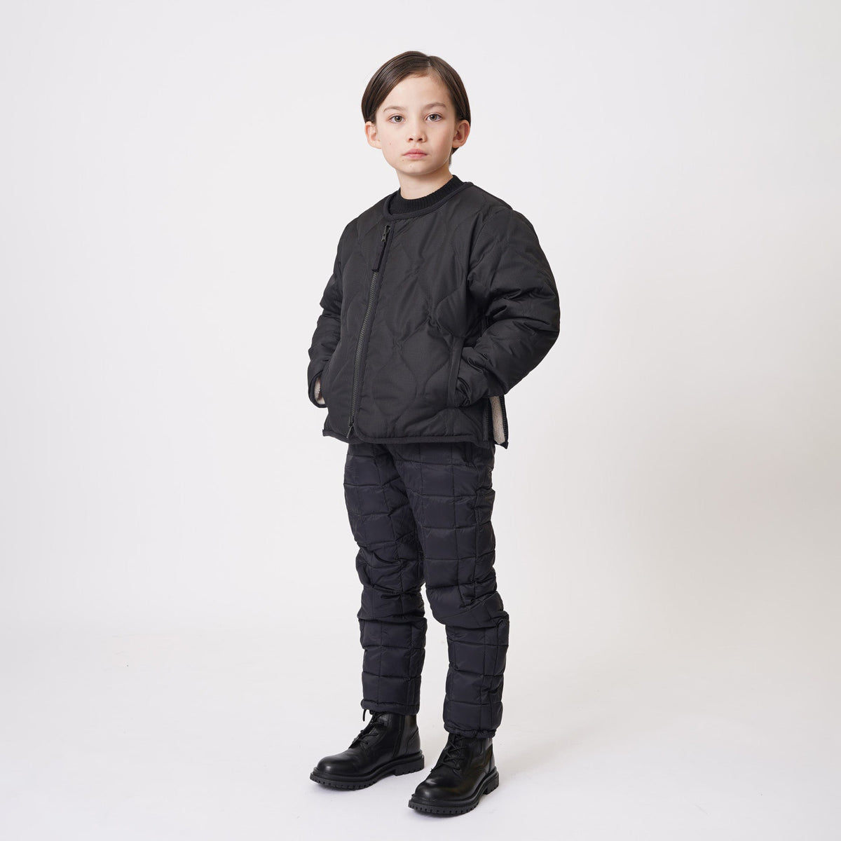 Taion-Kids Military Riversible Crew Neck Down Jkt Black x Cream