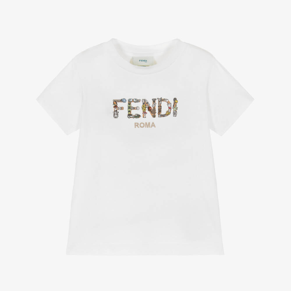 Fendi-Boy SS Tee With Multigraphic Txt Logo Print